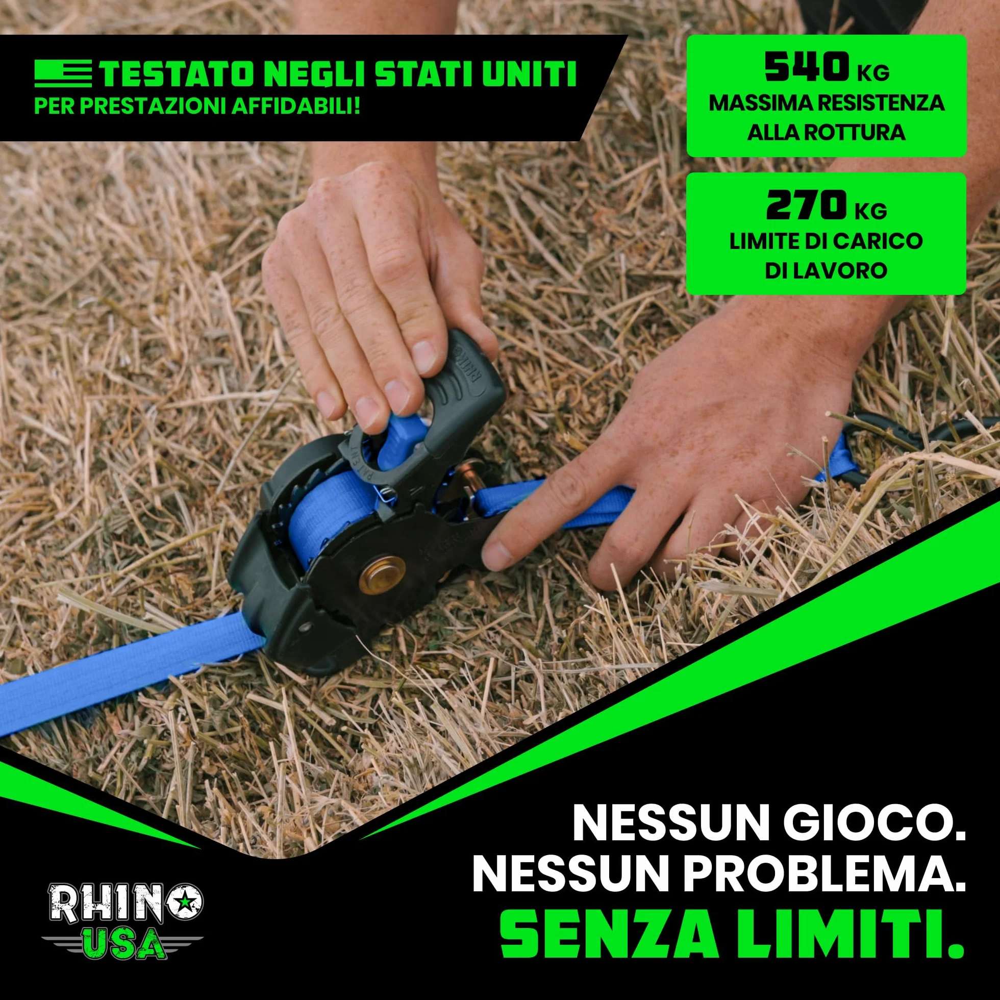 Rhino USA Cinghie a Cricchetto Retrattili 2.5cm x 3m 540kg Confezione da 2 Blu