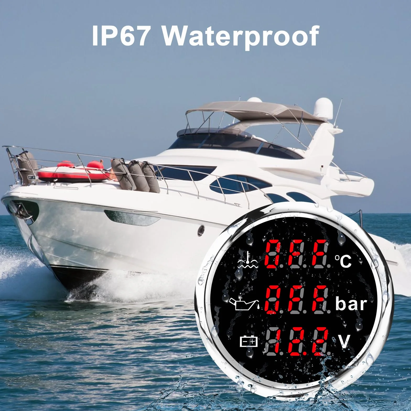 Geloo 3 in 1 52 mm Voltmetro Indicatore Temperatura Acqua Misuratore Pressione Olio 9-32V IP67 Impermeabile