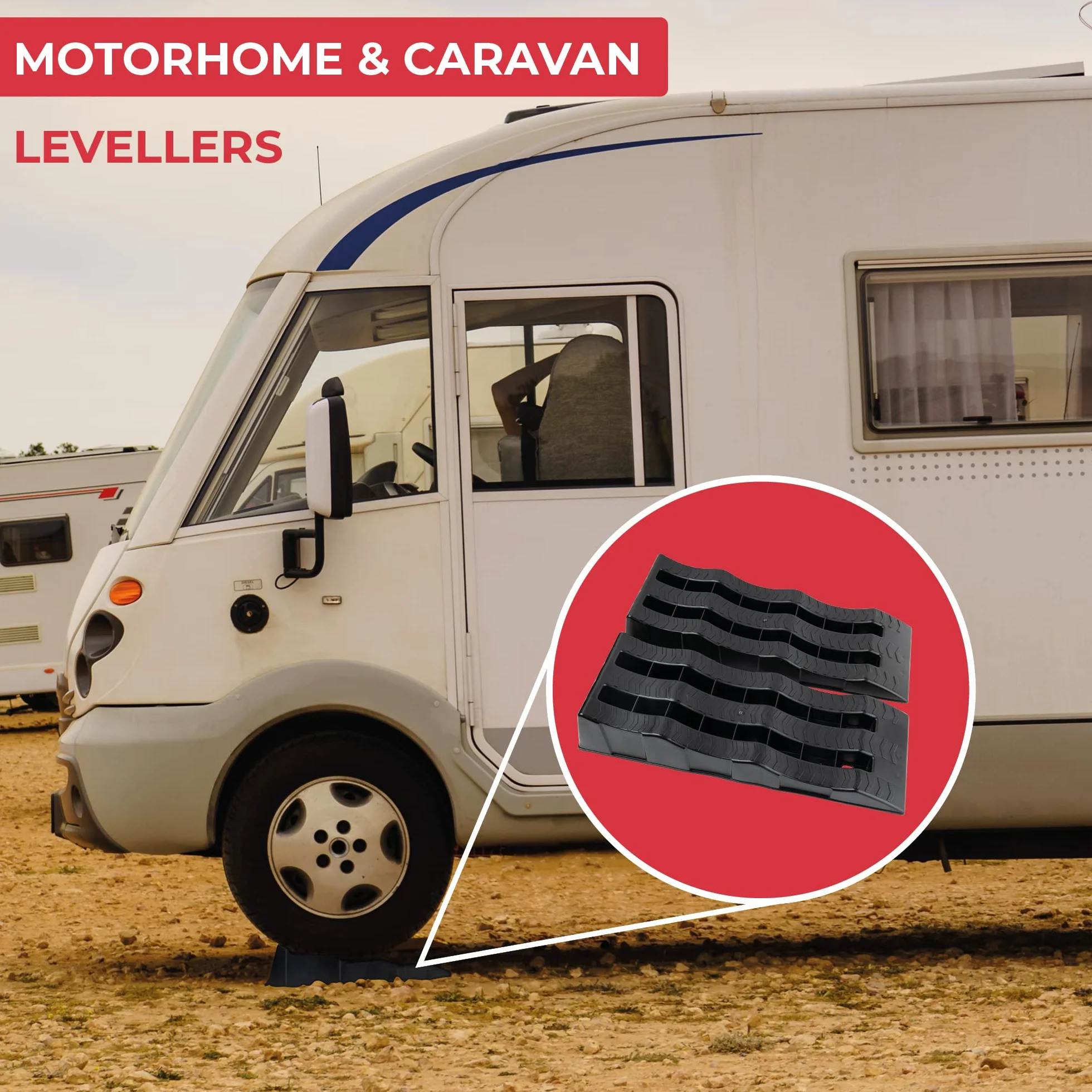GADLANE Cunei Livellatori Camper Rampe - Confezione da 2 Livellatori per Camper e Rimorchi - Resistente ai Raggi UV, Durevole Blocchi di Cuneo Livellamento Camper (Capacità di Carico: 3 Tonnellate)