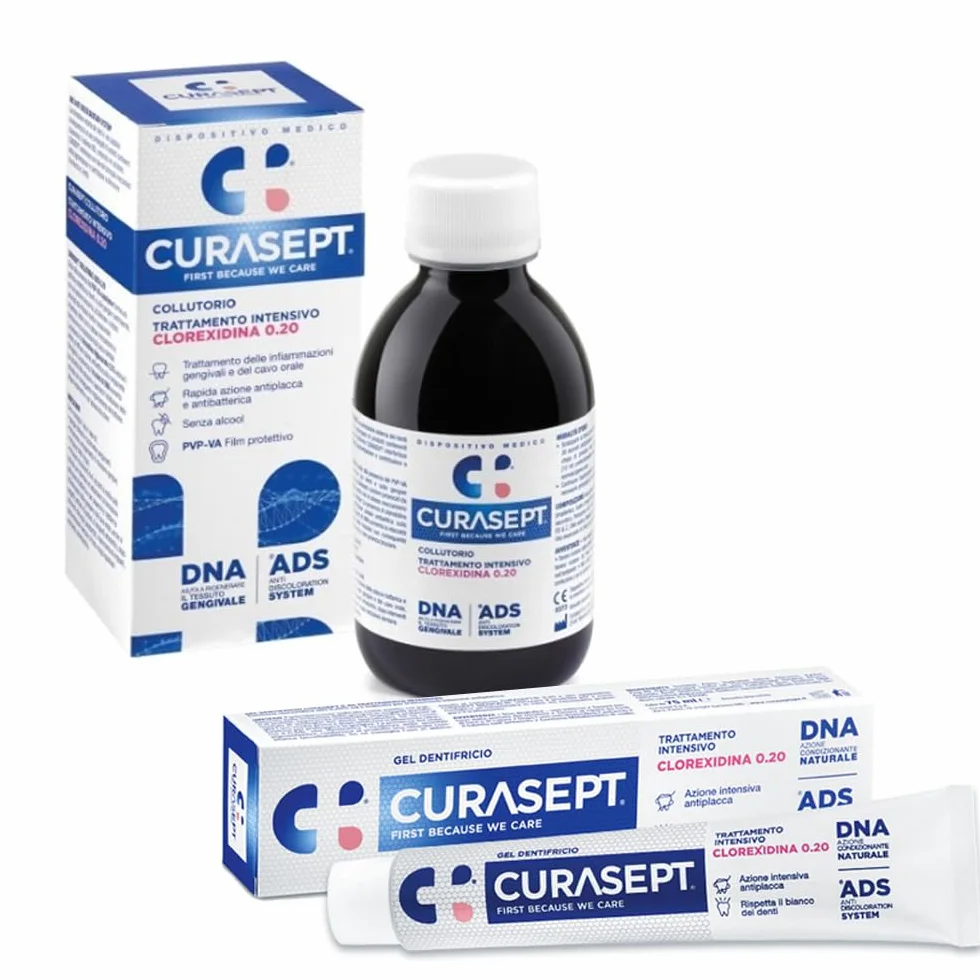 Curasept Kit Igiene Orale Intensiva 0,20% Clorexidina - Collutorio 200 ml + Gel Dentifricio 75 ml