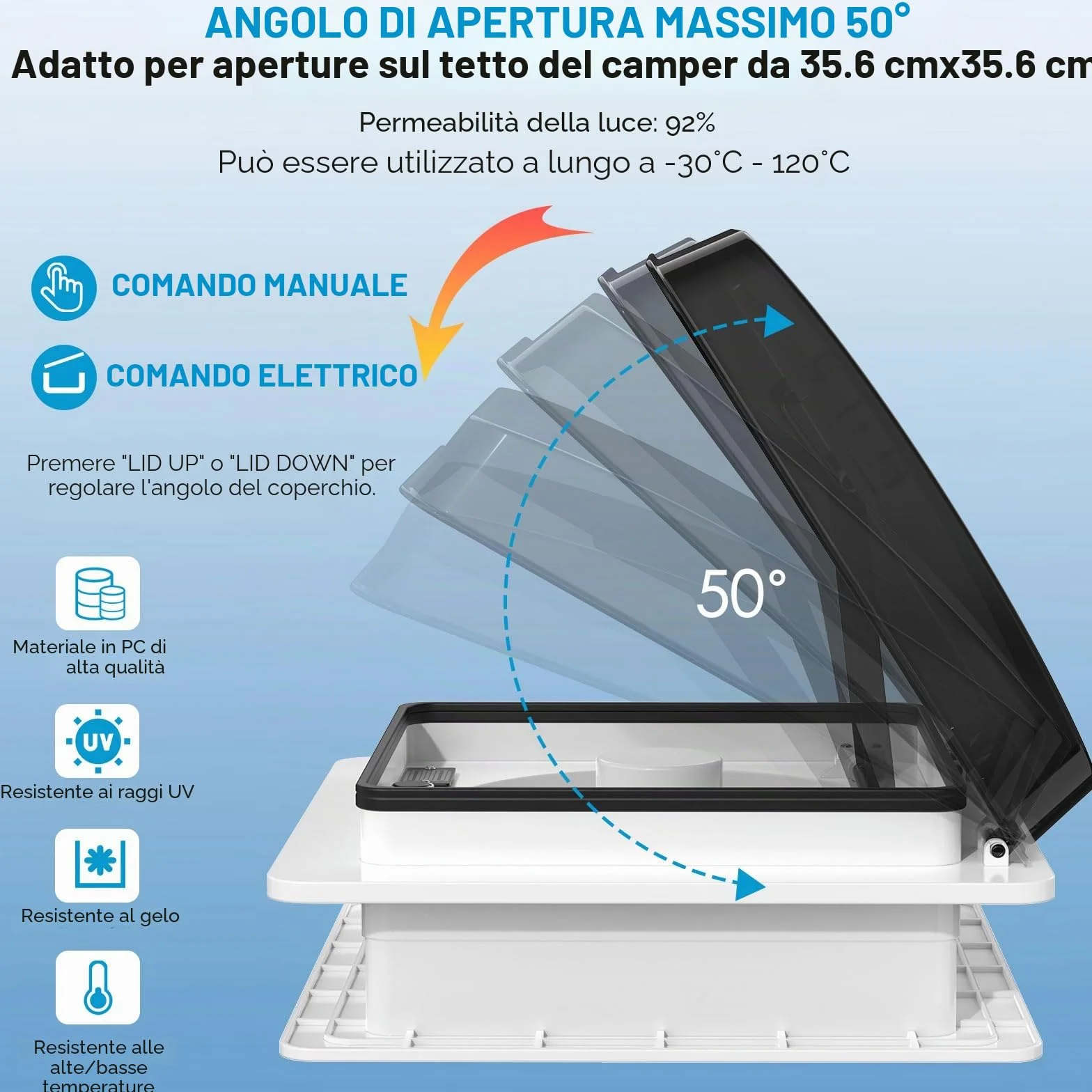 2012 Air Max Ventilatore Da Tetto Camping Car Elettrico Ultra basso rumore Ventilazione RV permanente Ventola di Estrazione Reversibile 12V con 14" copertura UV Traslucente