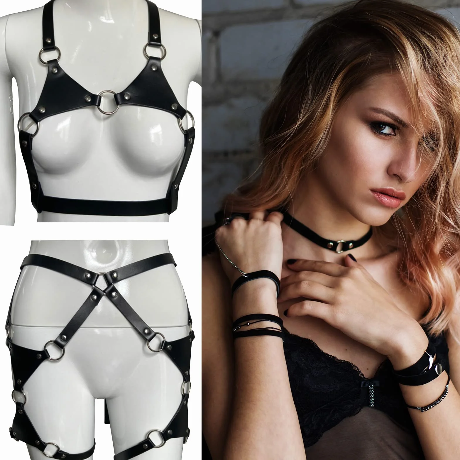 Set di Lingerie Bondage con Imbracatura in Finta Pelle, Cintura per Il Corpo, Cinghie per Il Petto, Giocattoli Erotica Fetish