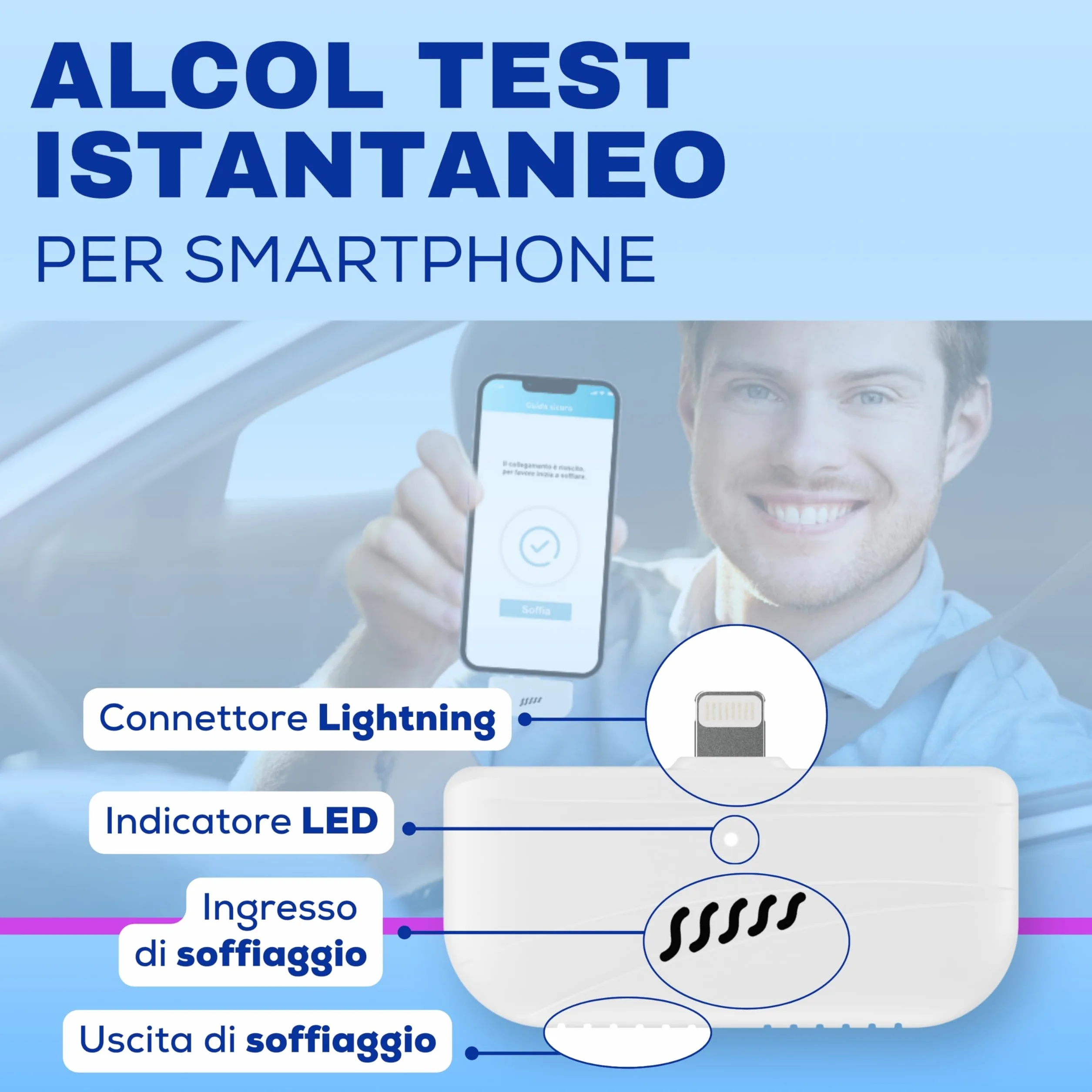 SAIET Alcoltest Portatile Senza Contatto Igienico con App Dedicata