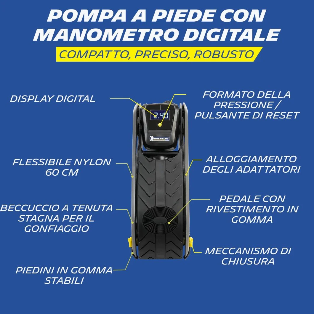 MICHELIN pompa a piede con manometro digitale