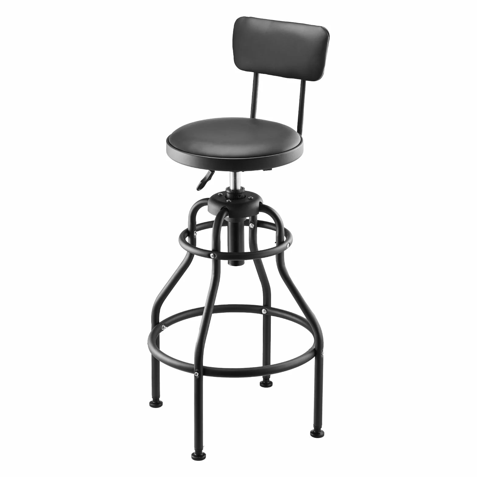 VEVOR Sgabello da Officina Girevole 360° con Schienale, Sedile Regolabile in Altezza, Capacità 136 kg, Nero