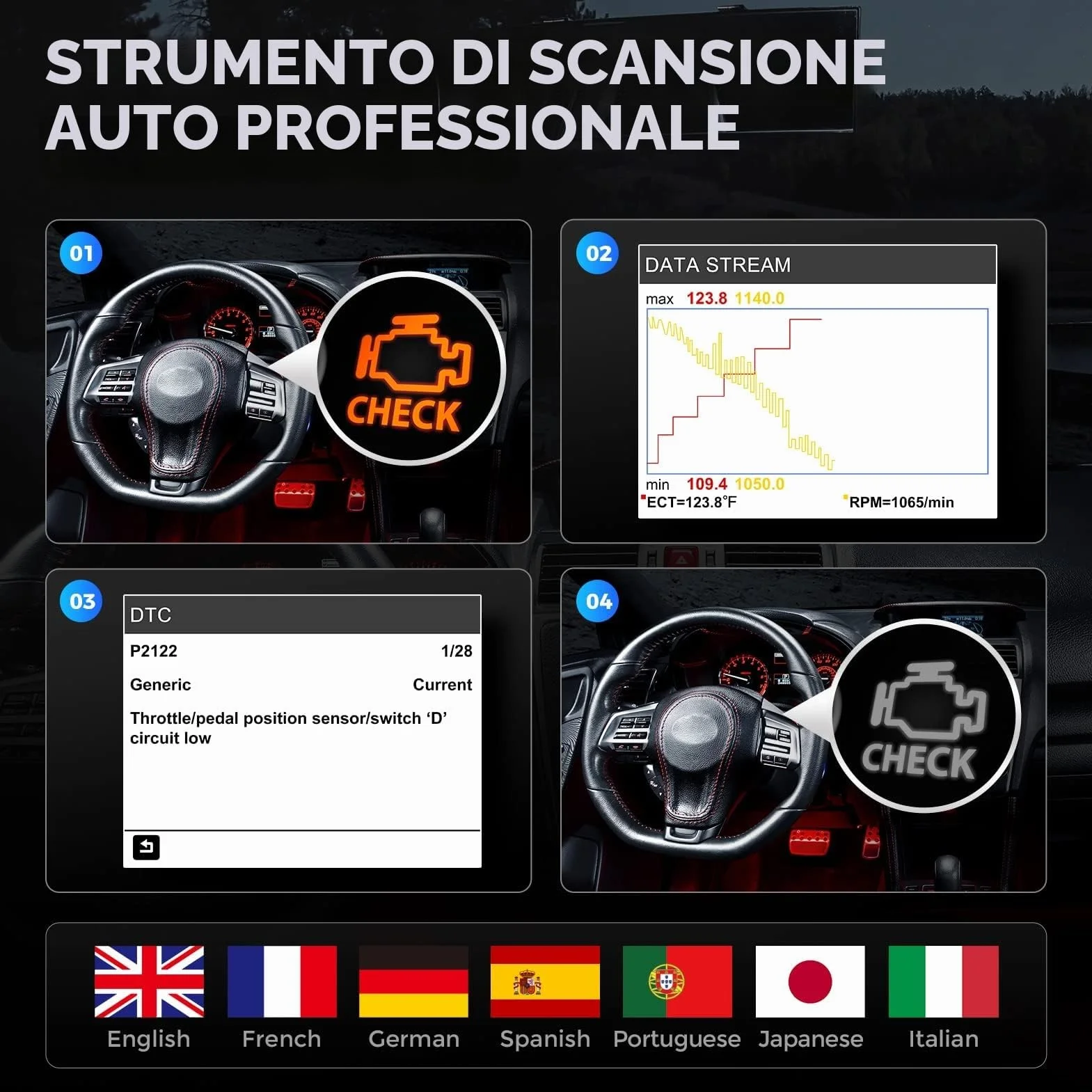 TOPDON AL400 Lettore OBD2 10 Funzioni Test Emissioni Sensore O2 EVAP