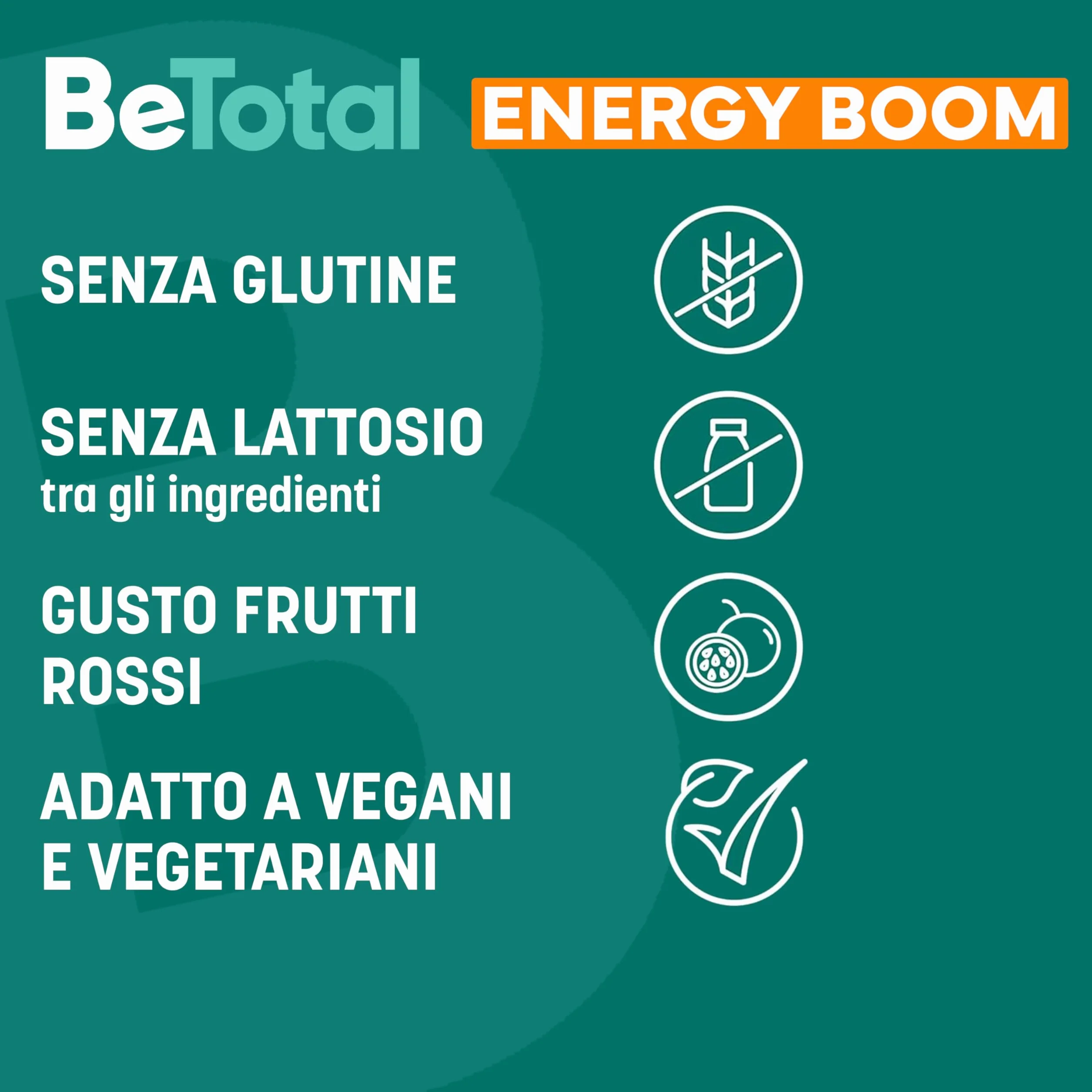 Betotal Energy Boom Integratore Alimentare con Vitamine B, Guaranà, Mate e Carnitina, Gusto Frutti Rossi, 20 stick liquidi
