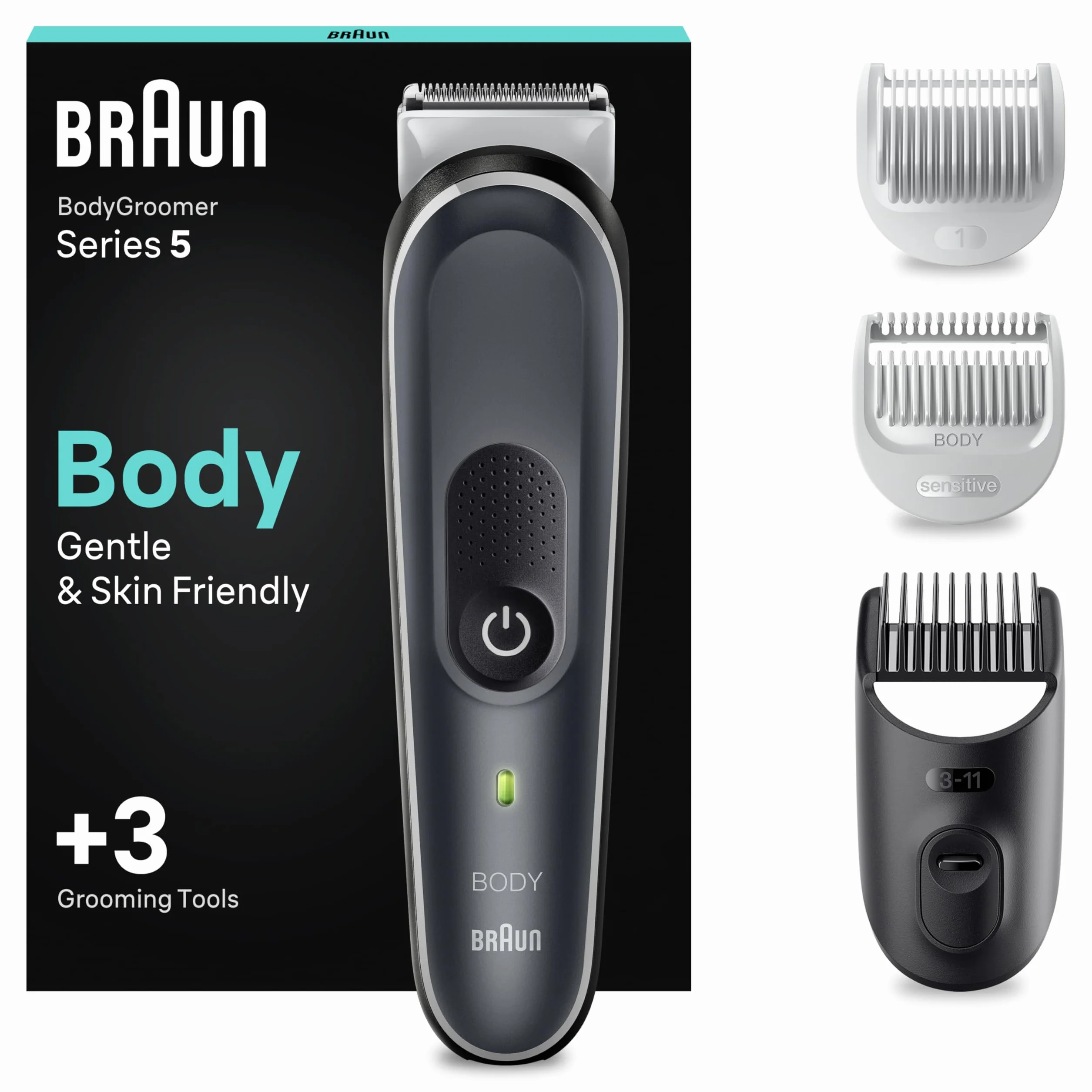 Braun Serie 5 Rasoio Elettrico Corpo Uomo Impermeabile BG5340, 100 Min Autonomia, Pettini 3-11 mm, Tecnologia SkinShield