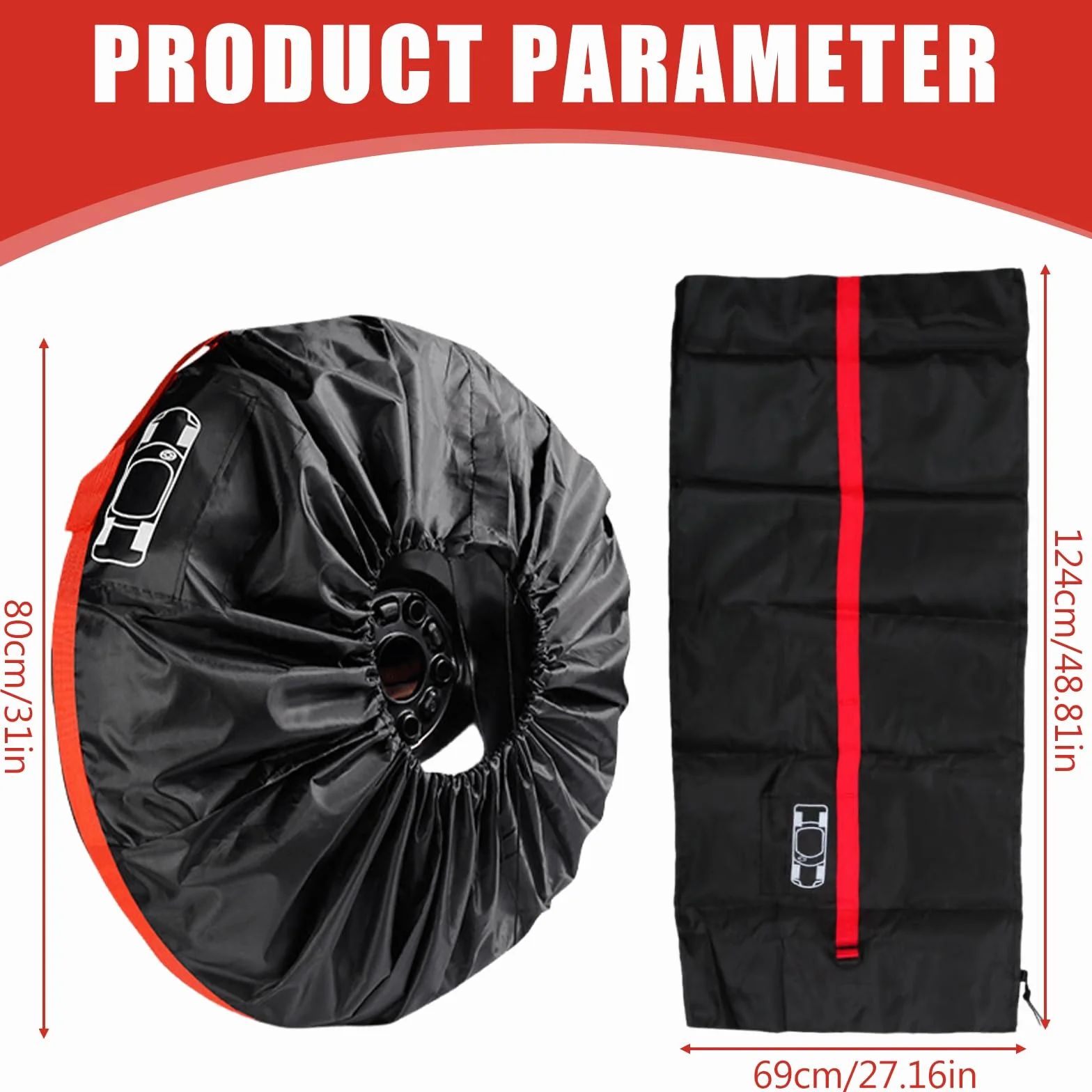 Set di 4 borse per pneumatici impermeabili 18-23 pollici diametro 80 cm rosso