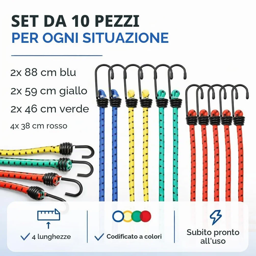 Set di cinghie di tensione per bagagli Gomma con ganci per trasporto e campeggio