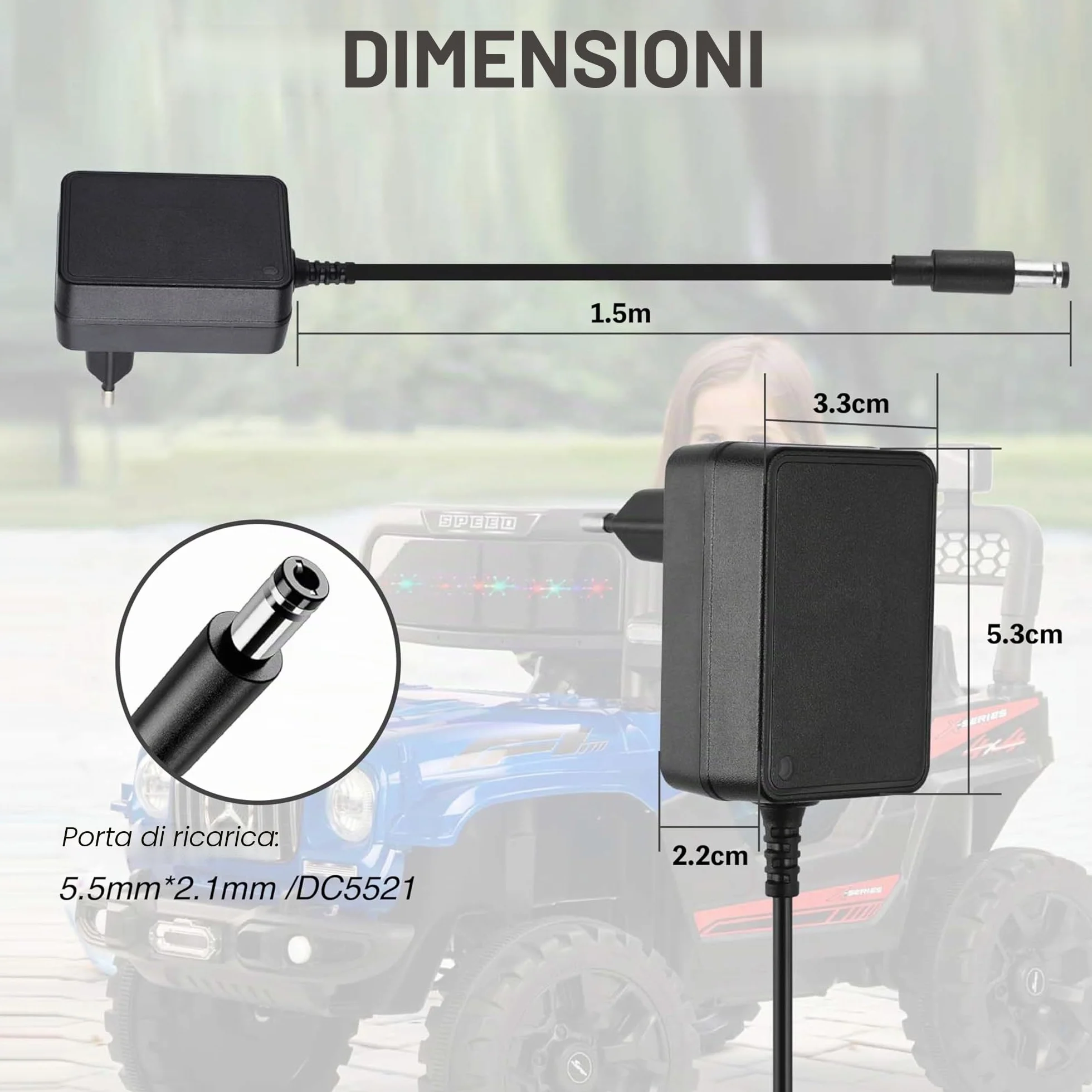 Caricabatterie 12V 1A per auto elettriche giocattoli bambini SUV ATV Jeep