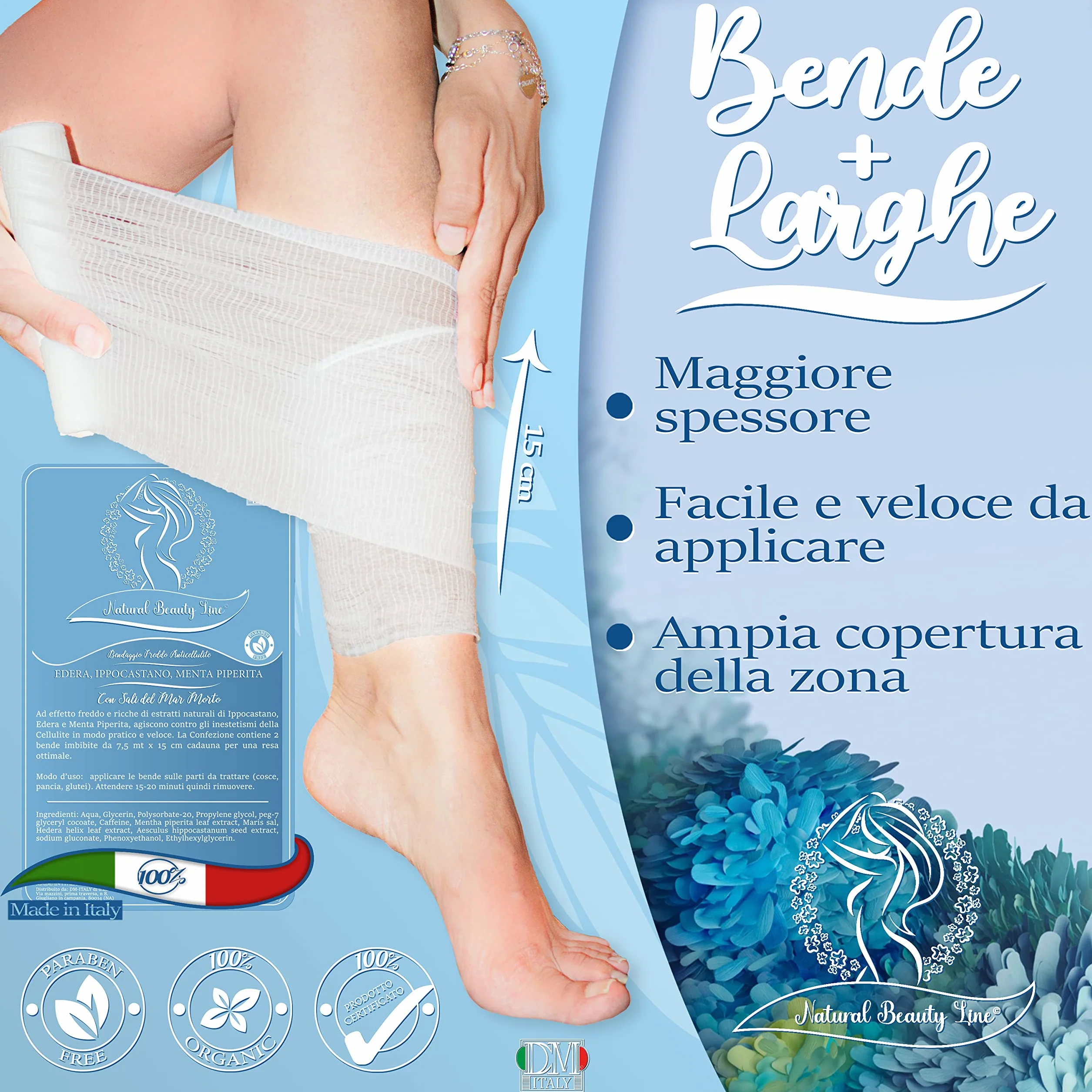 Bendaggi drenanti gambe 2 pezzi bende effetto freddo con sali del mar morto menta piperita ippocastano edera + 2 pantaloni
