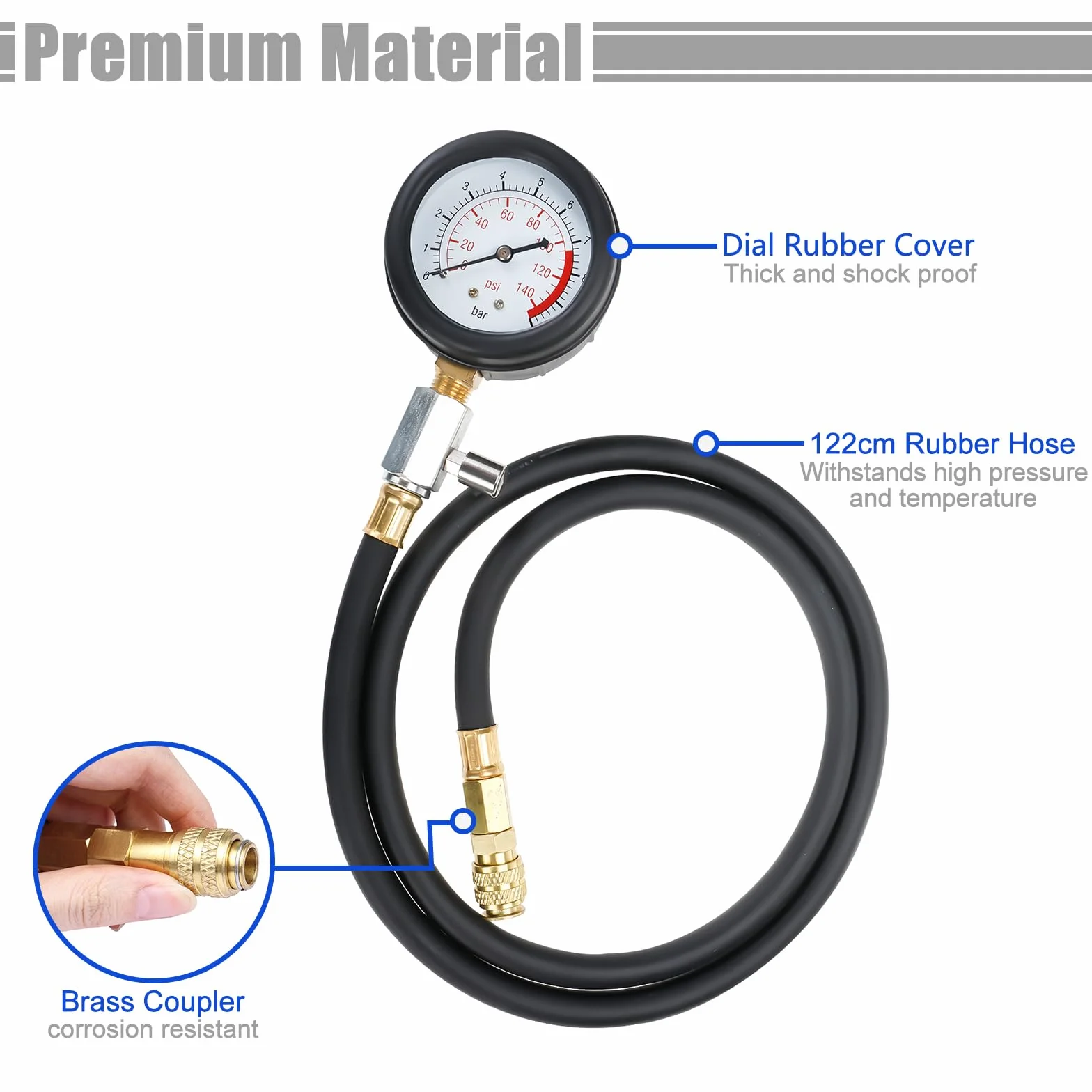 BOOMSTART Kit manometro olio, kit di test della pressione dell'olio motore, 0-140 psi, kit di misurazione diagnostica per pressione dell'olio con adattatori per auto e camion
