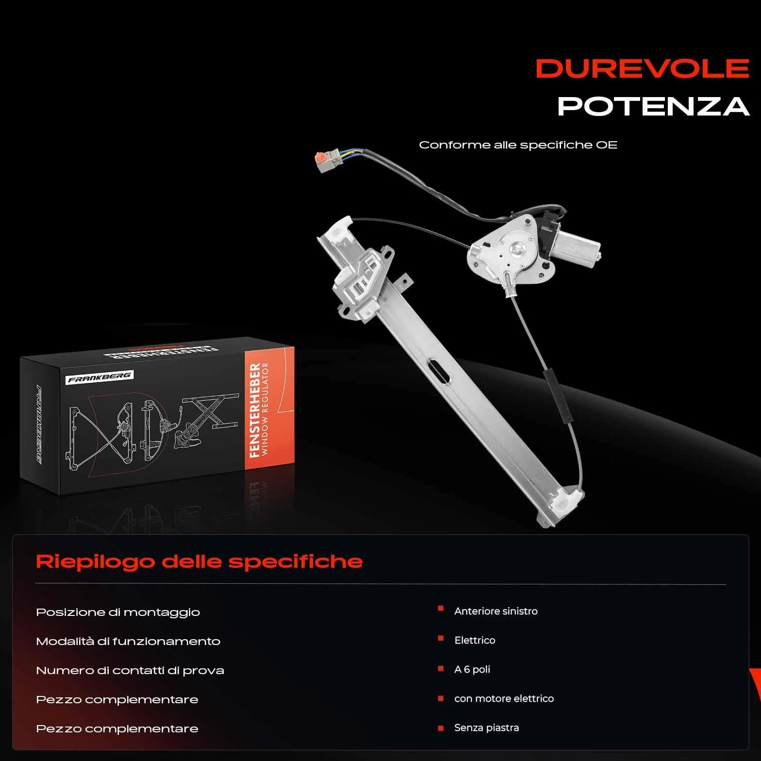 Frankberg Alzacristallo Meccanismo alzacristallo Elettrico con Motore 6 poli Anteriore sinistro senza piastra 4/5-Porte Compatibile con J.a.z.z II GD G.E2 G.E3 Replace# 72250SAAG03