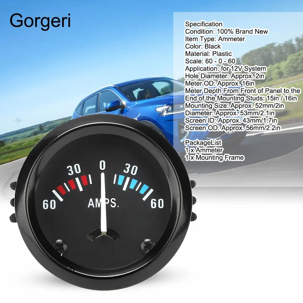 12V 60-0-60 Amp Ammeter Meter Universal Ammeter 52m / 2in universale per veicolo//amperimetro coche 12v