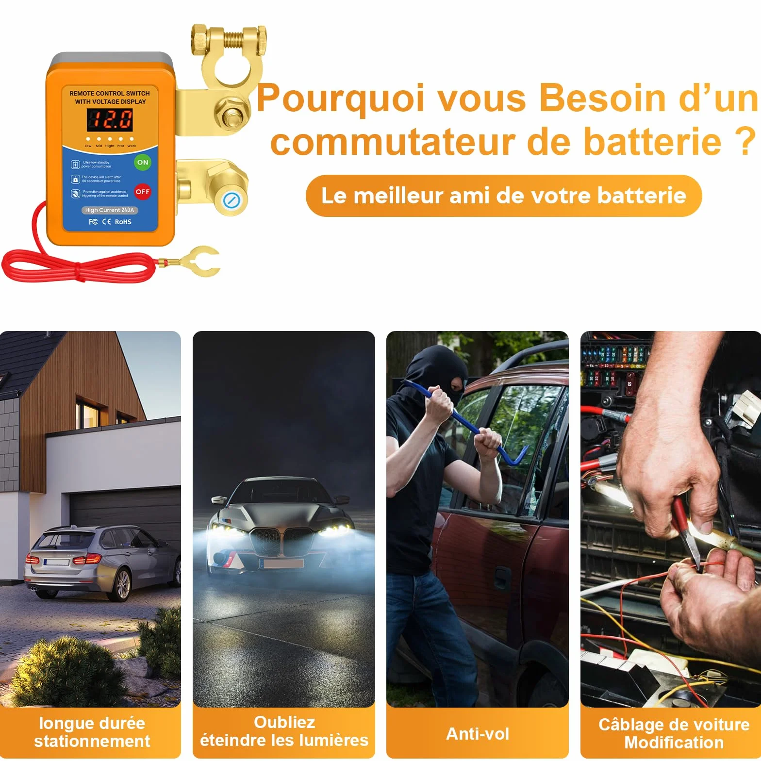 Stacca Batteria per Auto 12V 240A, Interruttore di Isolamento della Batteria Staccabatteria Automatico Antifurto Auto Senza Fili con Telecomando per Auto RV ATV Camion Barca Trattore