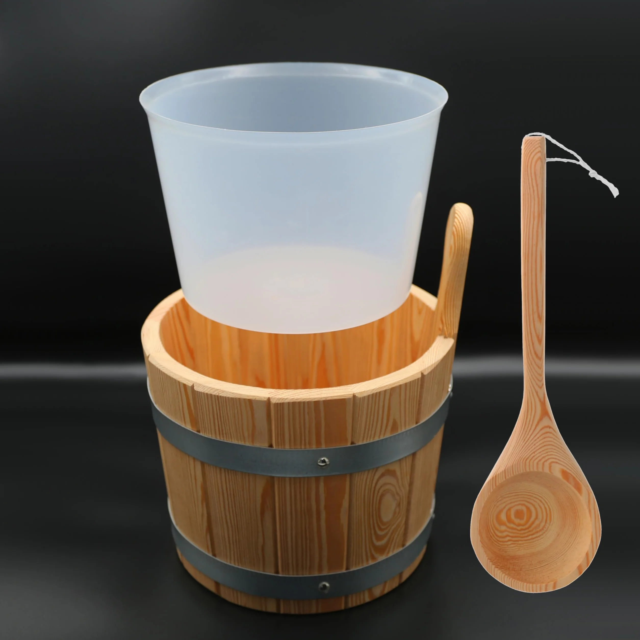 HAF® Set per sauna in larice 5 litri con inserto e mestolo 40 cm legno di pino | Secchiello resistente all'umidità | Accessori sauna