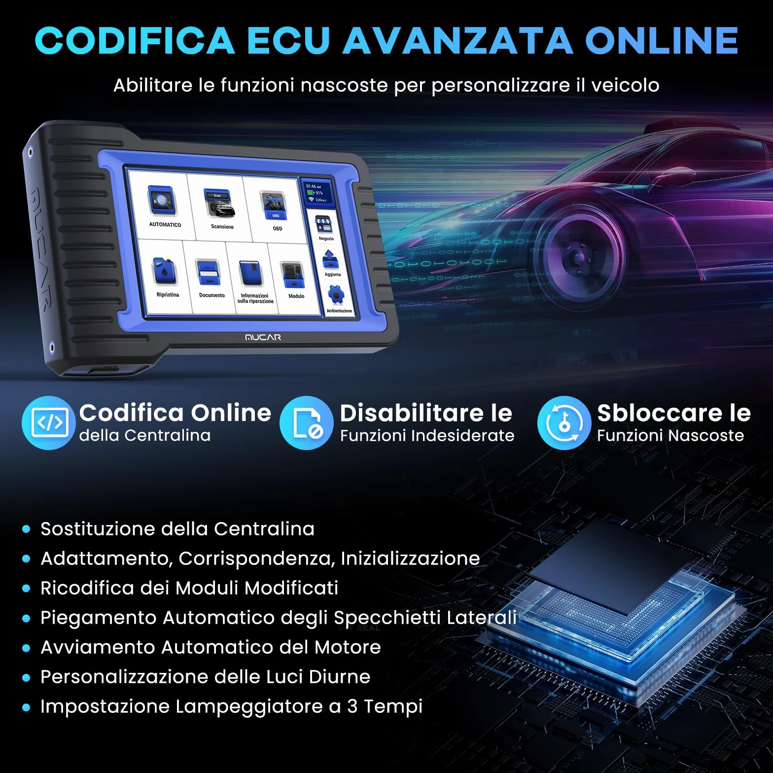 MUCAR VO7 OBD2 Diagnostica Auto ECU Codifica Controllo Bidirezionale Strumento Diagnostica Completo