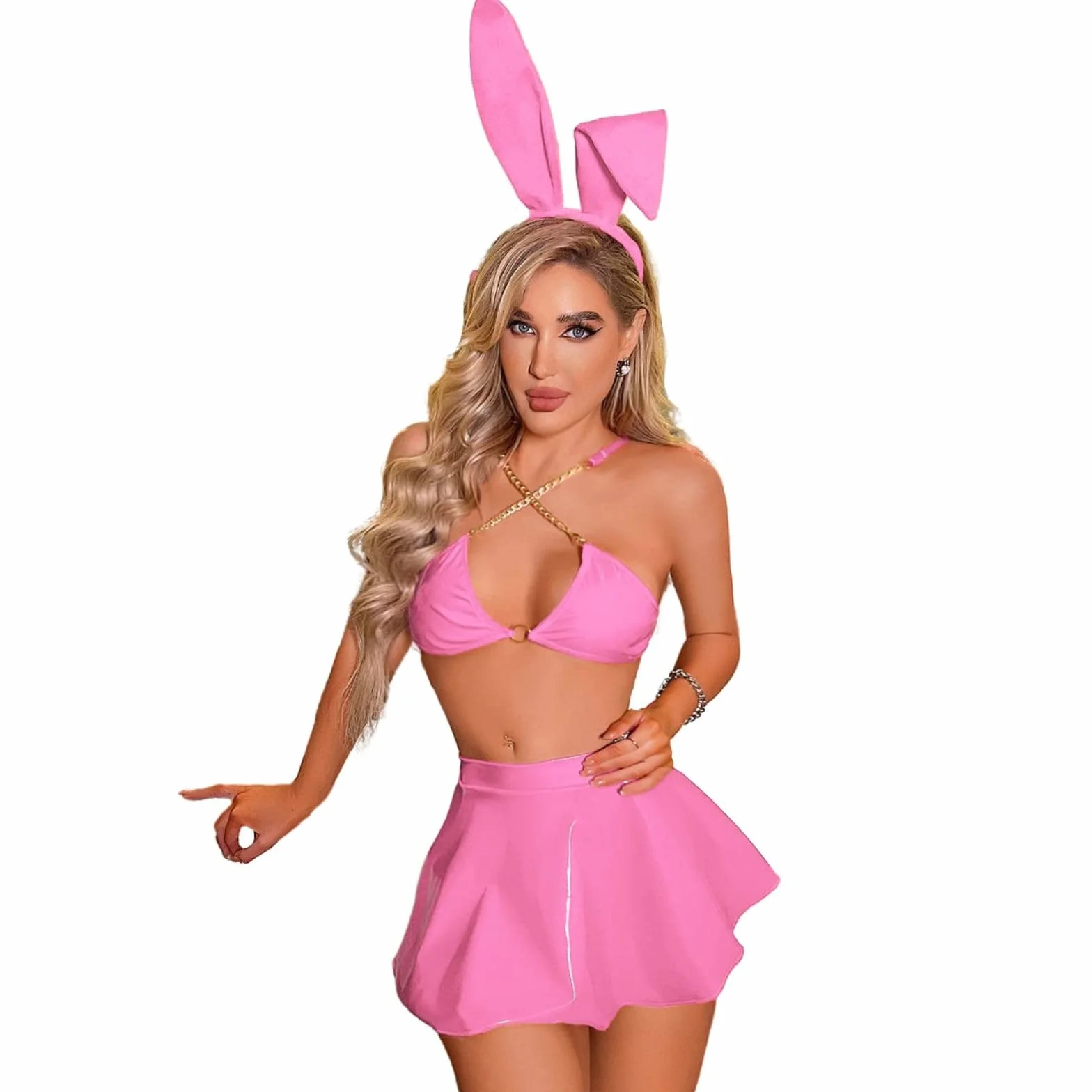 Rosvajfy Costume Coniglio Sexy Donna Lingerie Coniglietta Pelle Cosplay Outfit Gioco Ruolo Babydoll Halloween