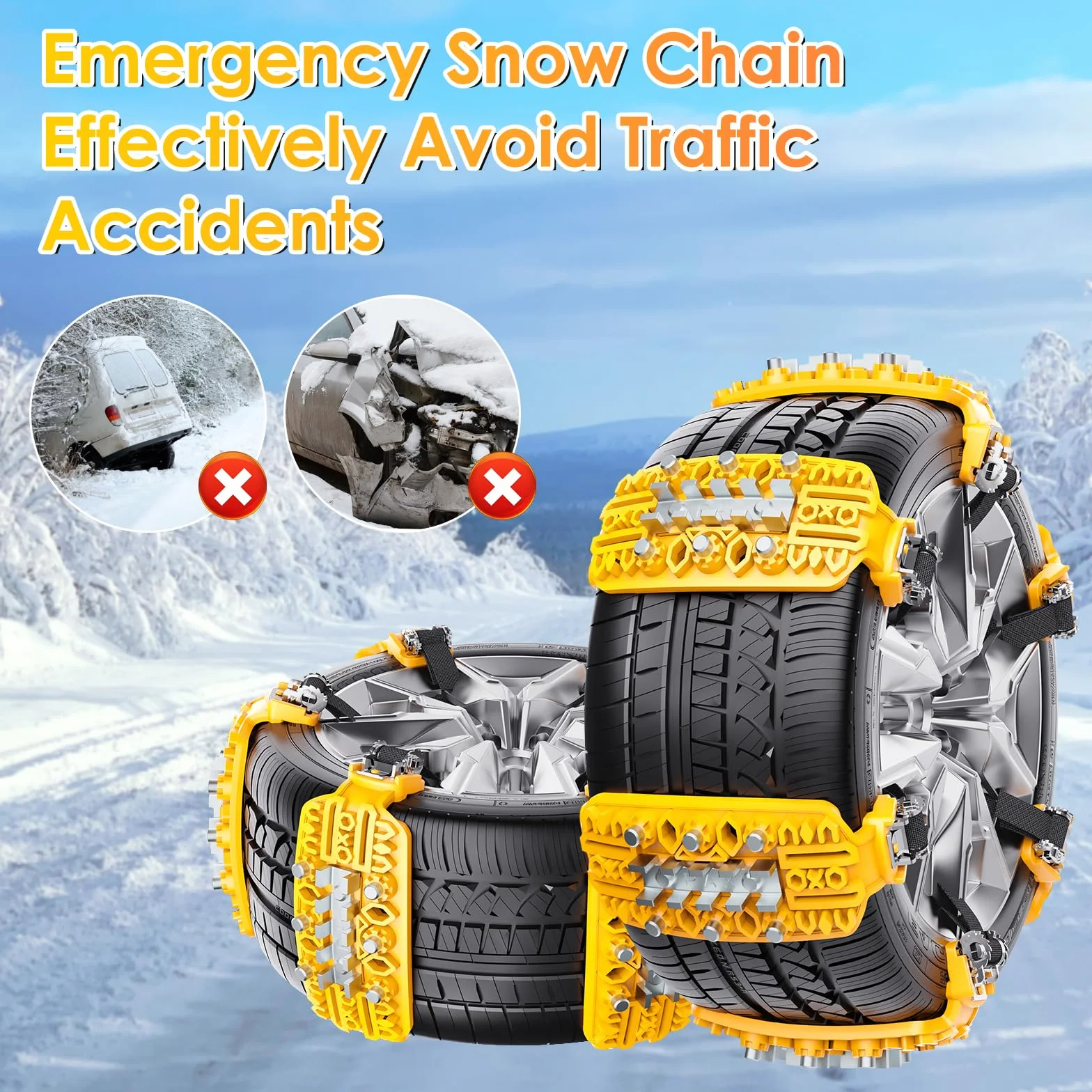 Ninonly Catena da Neve per Auto 6Pcs Universali Catene Auto di Emergenza Antiscivolo Catene da Neve Facili da Montare per Qualsiasi Pneumatico con Grandezza Compresa fra 165mm-265mm