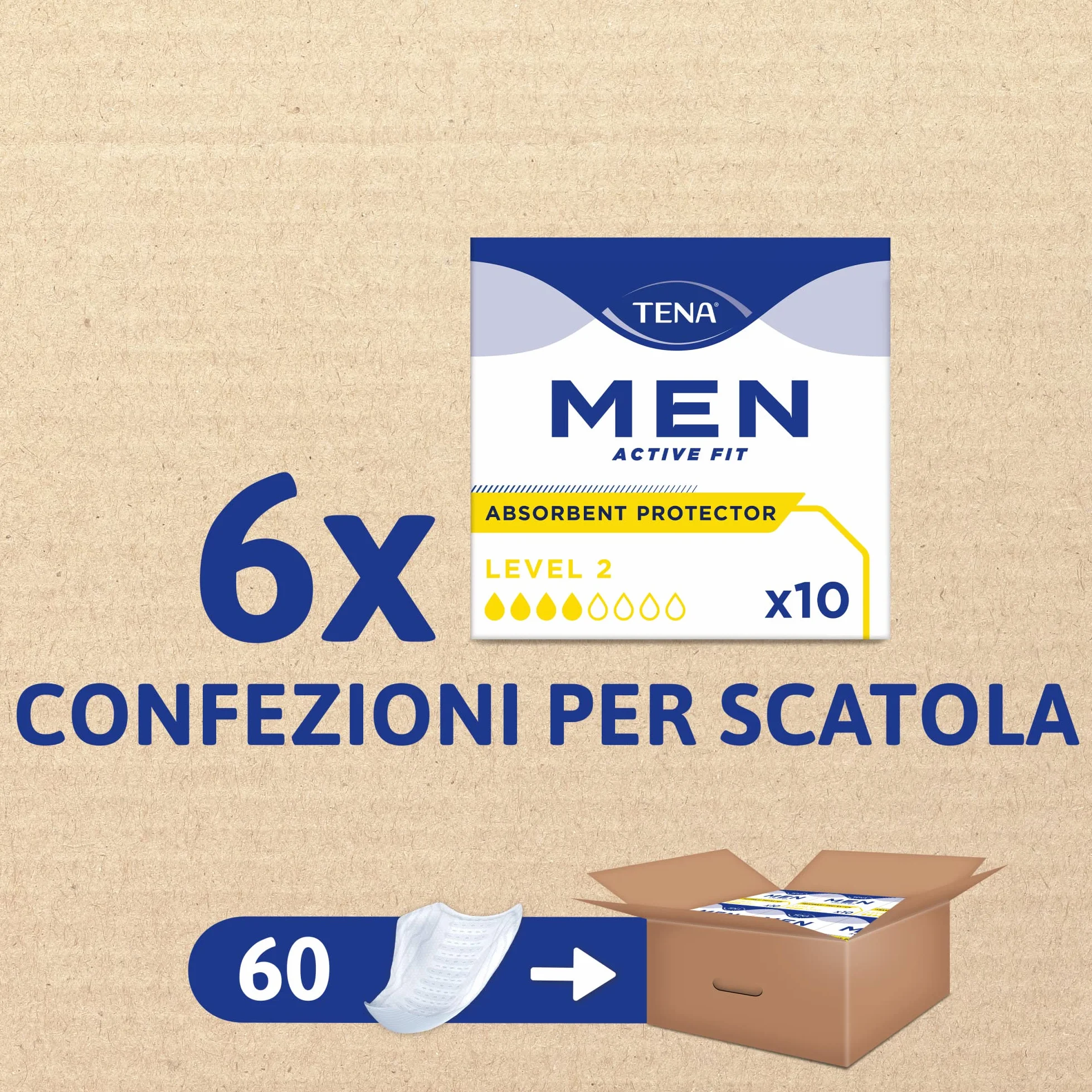 TENA MEN livello di protezione 2 Pacco Scorta Mensile 60 protezioni assorbenti per perdite urinarie maschili