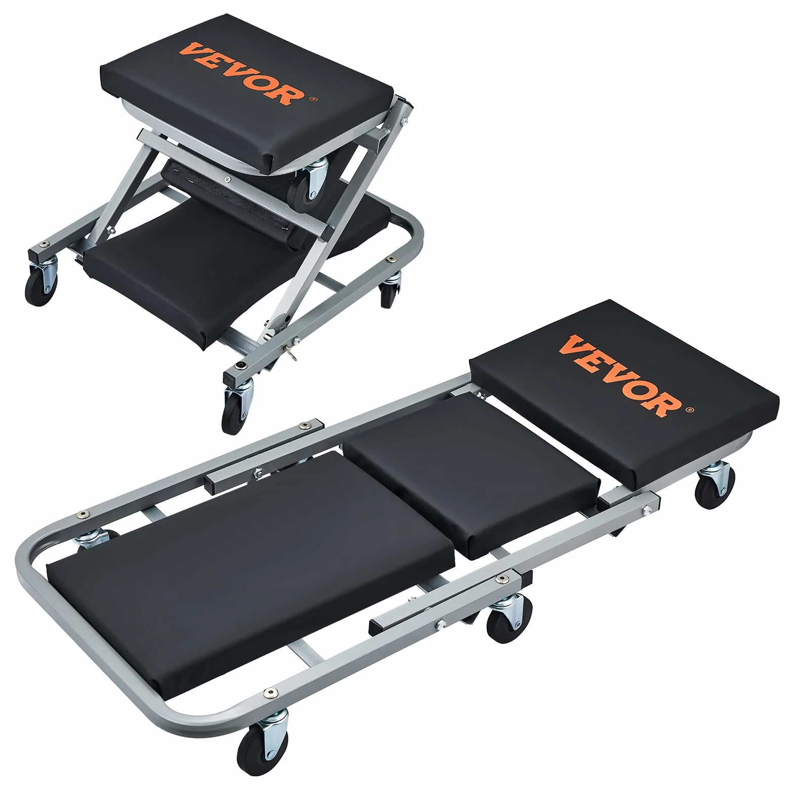 VEVOR Sgabello Carrello Trasformabile 6 Ruote Girevoli Capacità Carico 136kg Pieghevole a Forma di Z