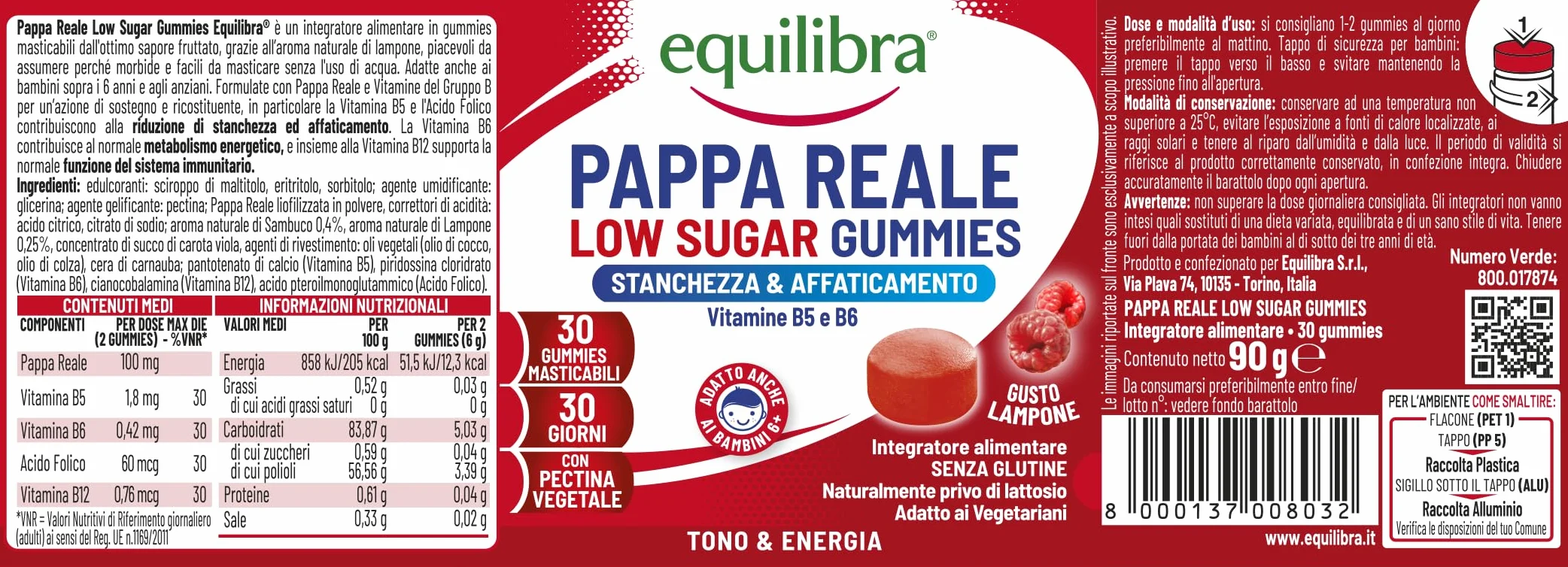 Equilibra Pappa Reale in Gummies Low Sugar Integratore Stanchezza Energia Sistema Immunitario Bambini 6+ 30 Gummies