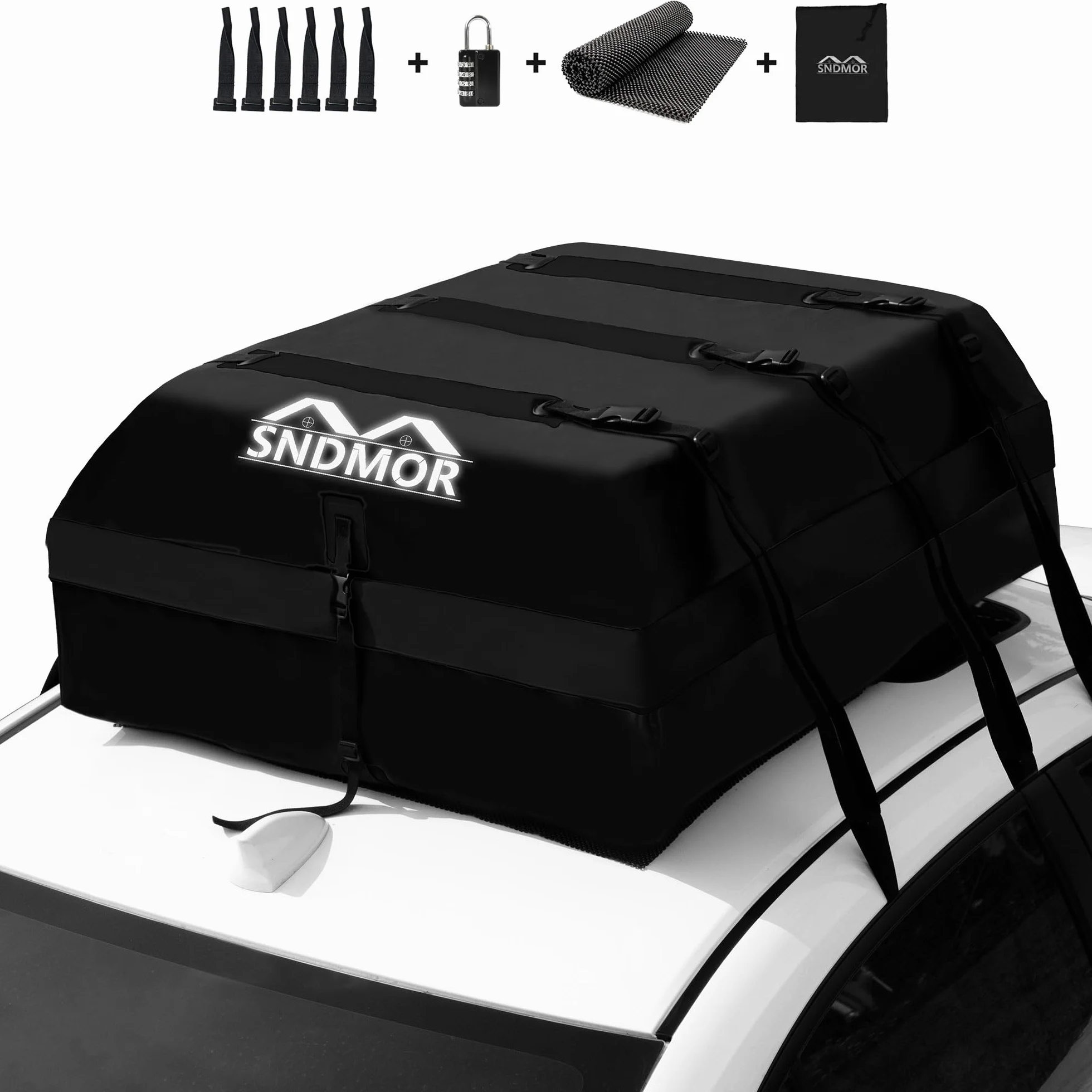 SNDMOR Borsa da Tetto Impermeabile 595L 21 Piedi Cubi con Tappetino Antiscivolo Cinghie Ganci
