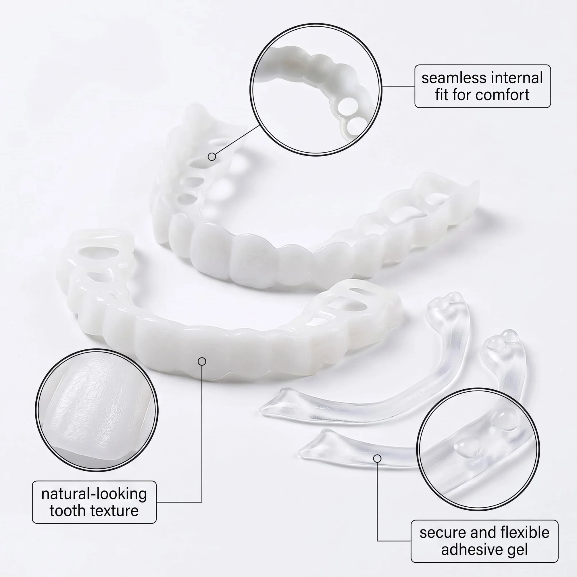 Faccette Denti Cosmetici, 4 Facette Dentali a Scatto Ultra Sottile, Copertura Imperfetti Denti, Protesi Temporanee