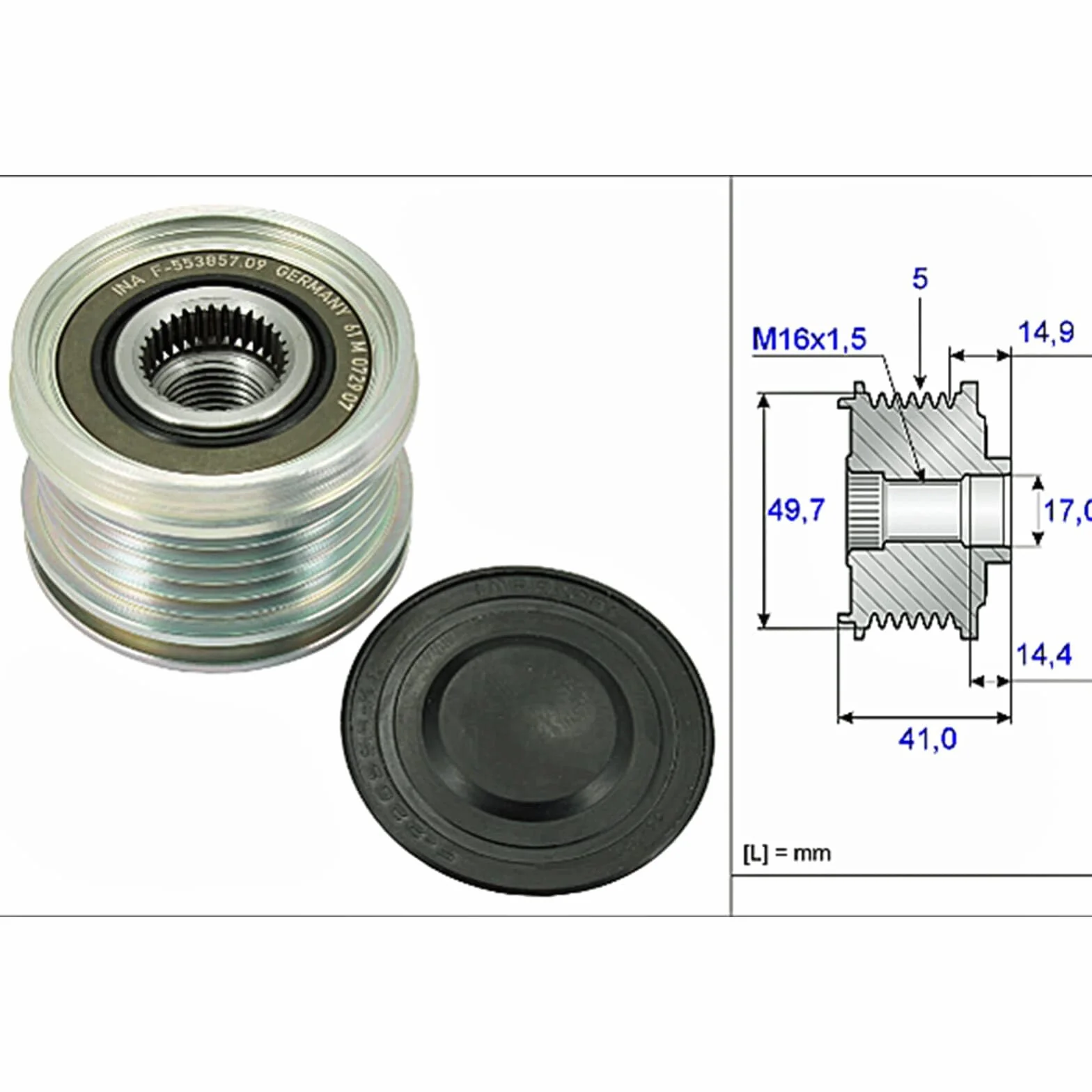 INA Dispositivo ruota libera alternatore 0121540102 MN960267 MN960266 Compatibilità con MERCEDES-BENZ Classe B W245 Classe A W169 Classe A W168 VANEO 414, MITSUBISHI COLT VI Z3A, Z2A, SMART FORFOUR