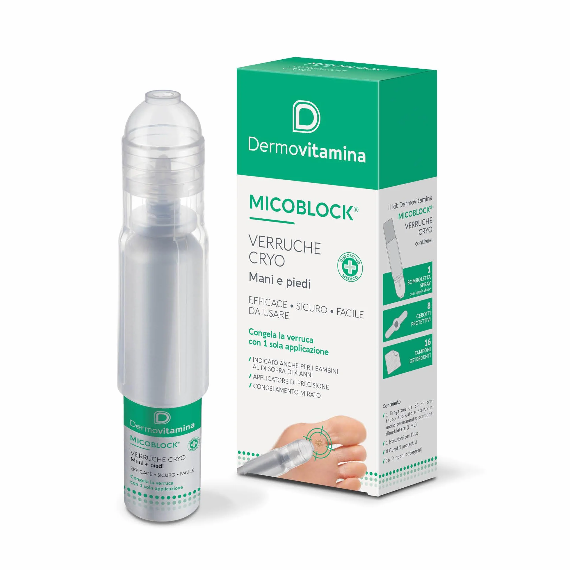 Dermovitamina Micoblock Verruche Cryo 38 ml - Rimozione Verruche per Mani e Piedi - Effetto Crioterapia per Adulti e Bambini 4+