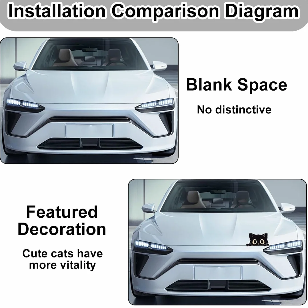 WUY Adesivi per paraurti auto,6 adesivi per auto con gatti neri (2 piccoli + 2 medi + 2 grandi), materiale PVC impermeabile, design cartoon, a forma di gatto, lavabili, resistenti ai raggi UV.