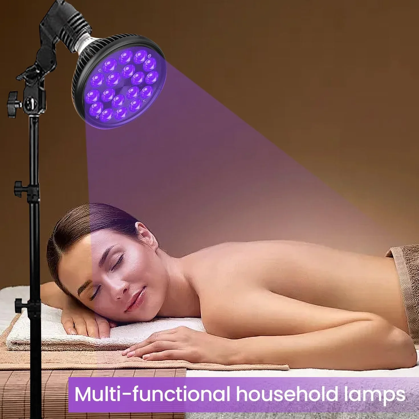 Lampada abbronzante facciale 54W con maschera per gli occhi e treppiede, altezza regolabile 38-79 pollici