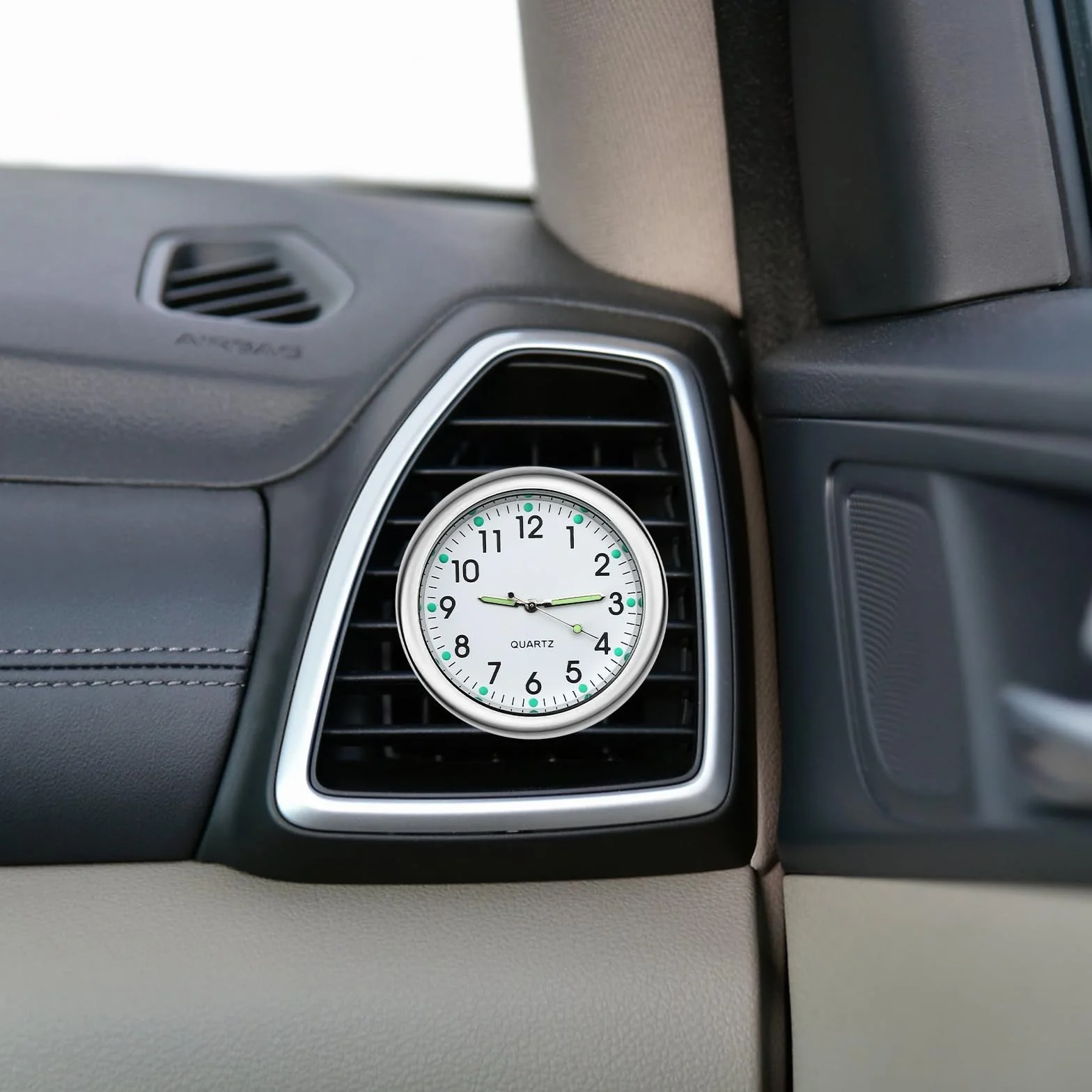 TNSLAND Mini Orologio per Auto Analogico al Quarzo Luminoso con Adesivo Biadesivo e Clip di Ventilazione