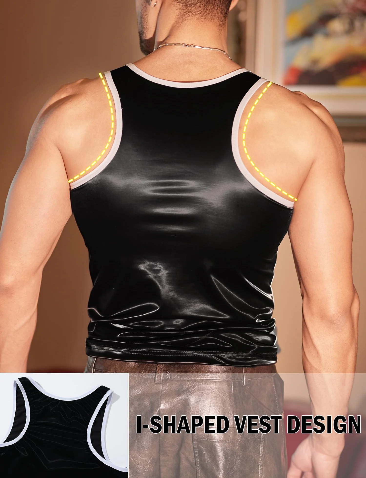 FEOYA Canottiera senza maniche in pelle PU Muscle Fit gilet uomo ecopelle effetto bagnato