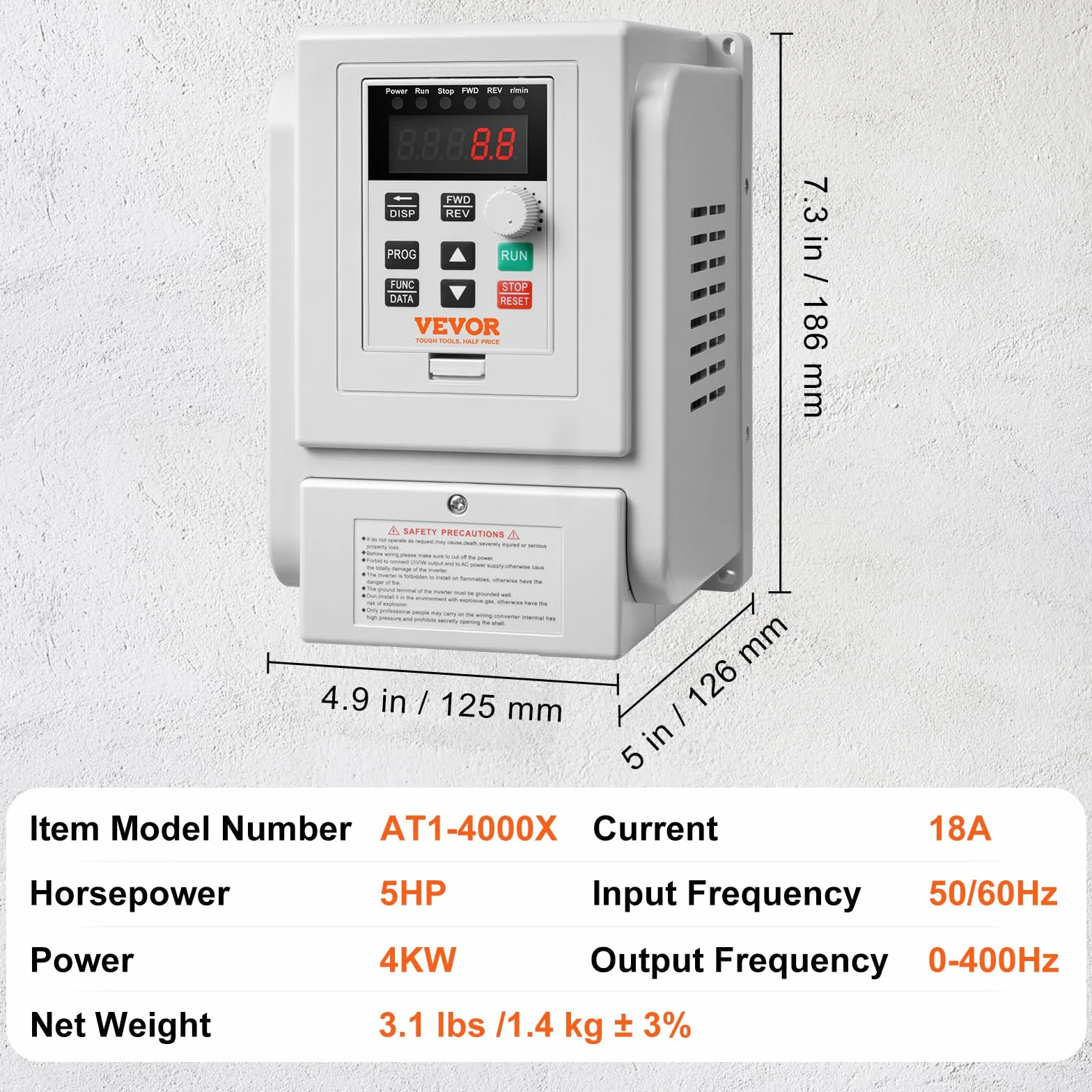 VEVOR Inverter Azionamento a Frequenza Variabile 4kW 5CV 18A 0-400Hz VFD Ingresso Monofase Uscita Trifase