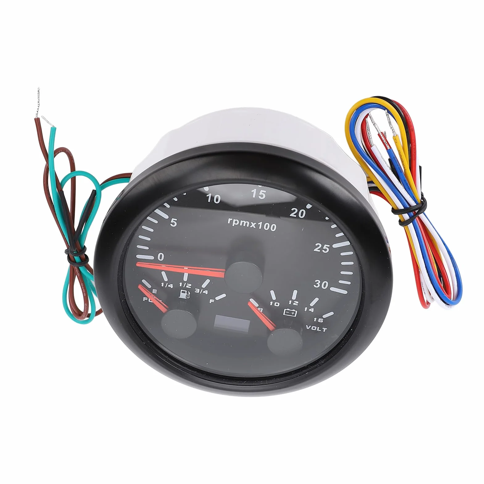 Tachometro Marino 85 Mm, Calibro Voltmetro del Carburante 3 in 1 con la Retroilluminazione di 7 Colori per la Barca per per Auto per Camion, Adatto Alla (Black Dial Black