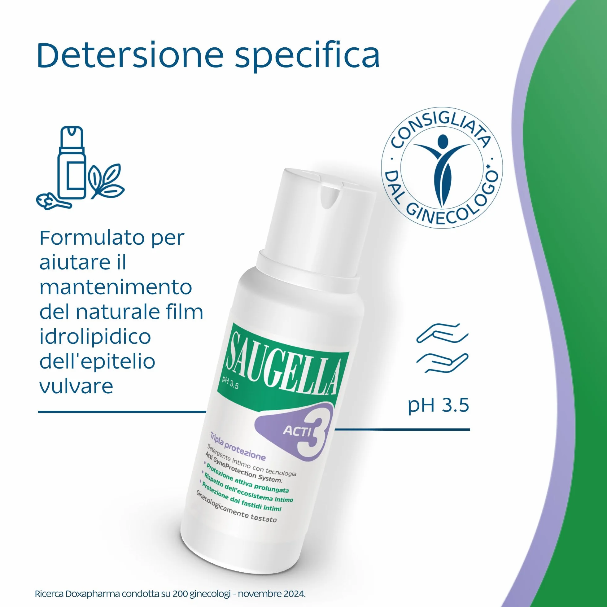 Saugella Acti3 Detergente Intimo pH 3.5 con Timo e Zinco 250 ml
