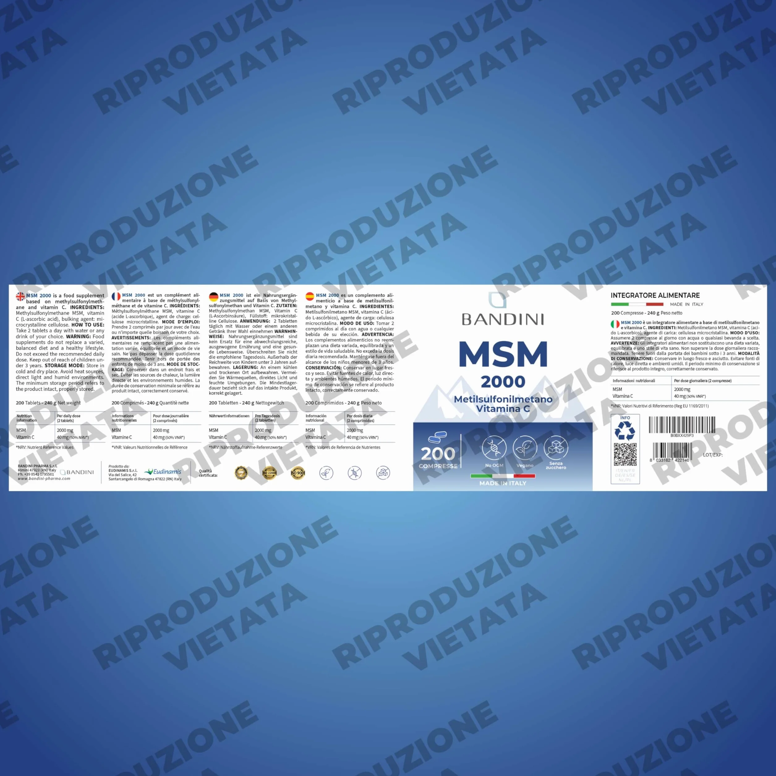 Bandini MSM 2000 mg Metilsulfonilmetano Compresse + Vitamina C Integratore Capelli Pelle Articolazioni Unghie Antinfiammatorio Muscolare Zolfo Vegan