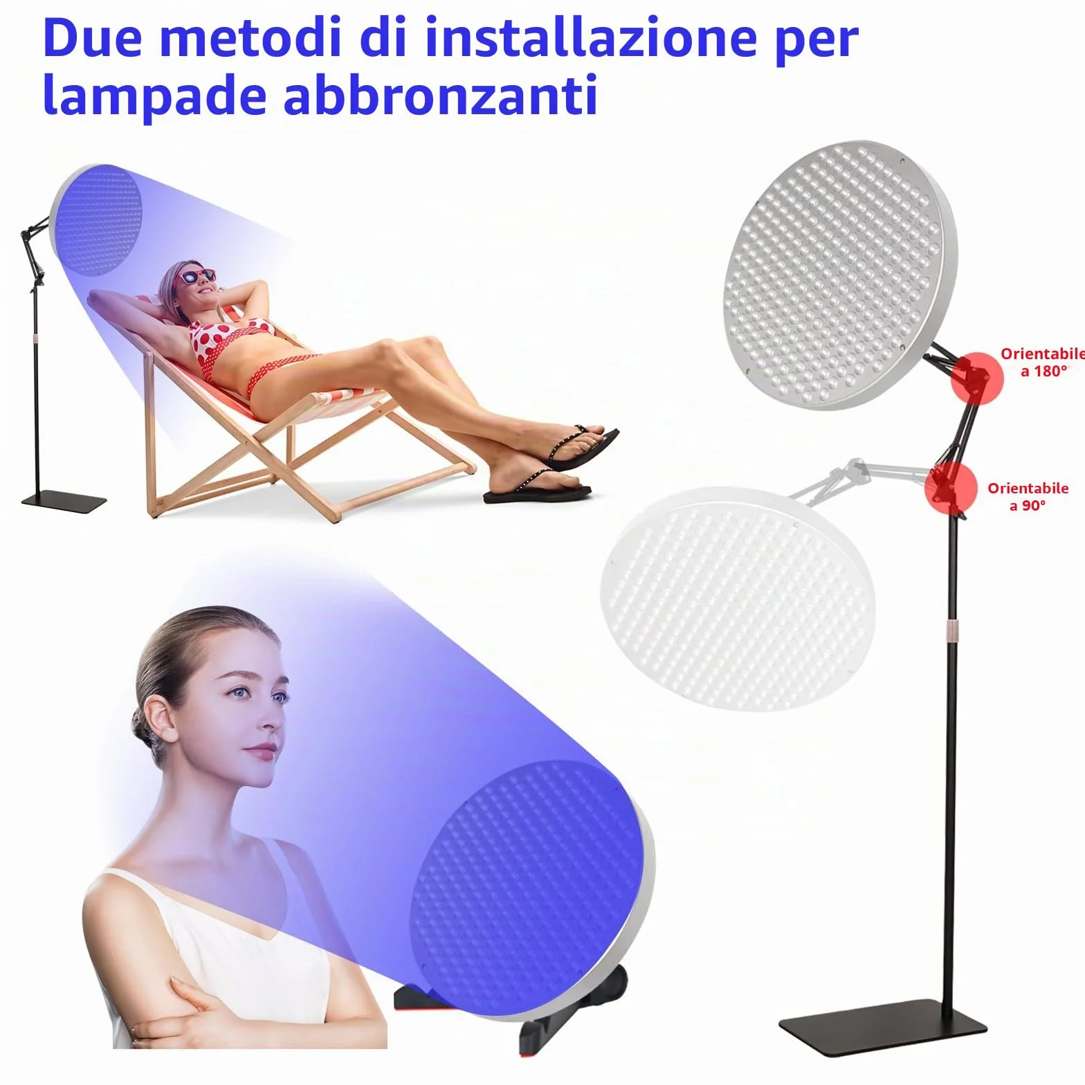 Solarium per la Casa 50W 250 LED 460nm Lampada Abbronzante con Supporto Regolabile e Occhiali