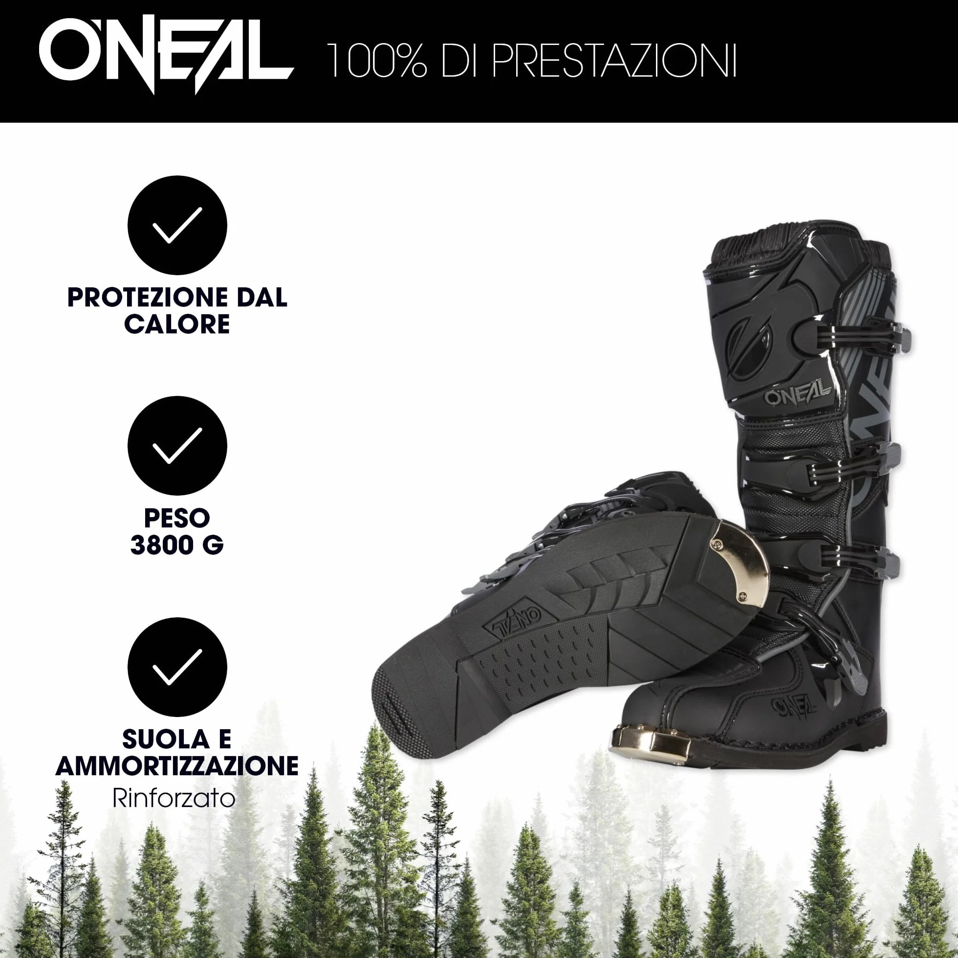 O'NEAL | Stivali Motocross | MX Enduro | Protezione suola in metallo, fibbie facilmente regolabili | TRIBUTE Boot | Adulto | Nero