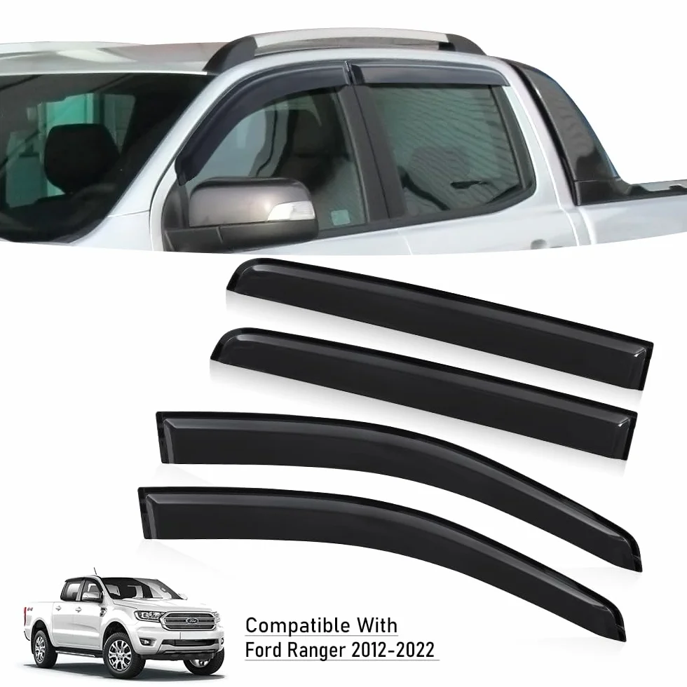 Deflettori d'aria Ford Ranger Wildtrak Raptor 2012-2022 Double Cabin T6 T7 T8 XL XLT Limited XLS Smoke nero