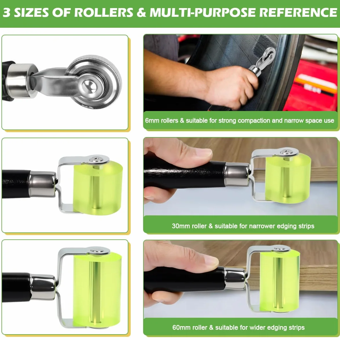 3 Pezzi Rulli in Silicone Professionali per Auto, Rullo Pressione Gomma per Saldatura Teloni PVC, Rullo Pressatura in Silicone al Calore 30mm & 50mm, con 1 Ruota di Pressione in Plastica
