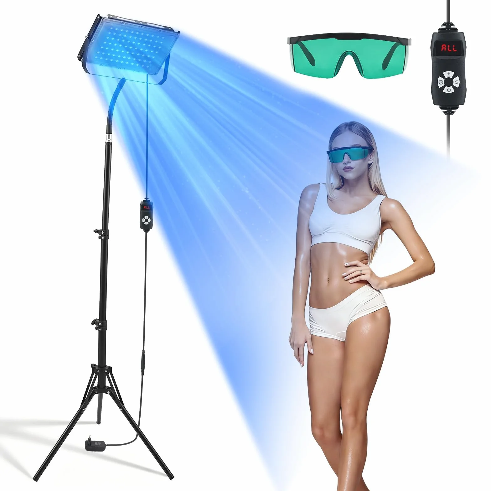Lampada Abbronzante 460nm 50W Solarium Casa 5 Livelli Luminosità 4 Timer Supporto Pieghevole Regolabile Gancio Sospeso Corpo Viso Continua Pulsata