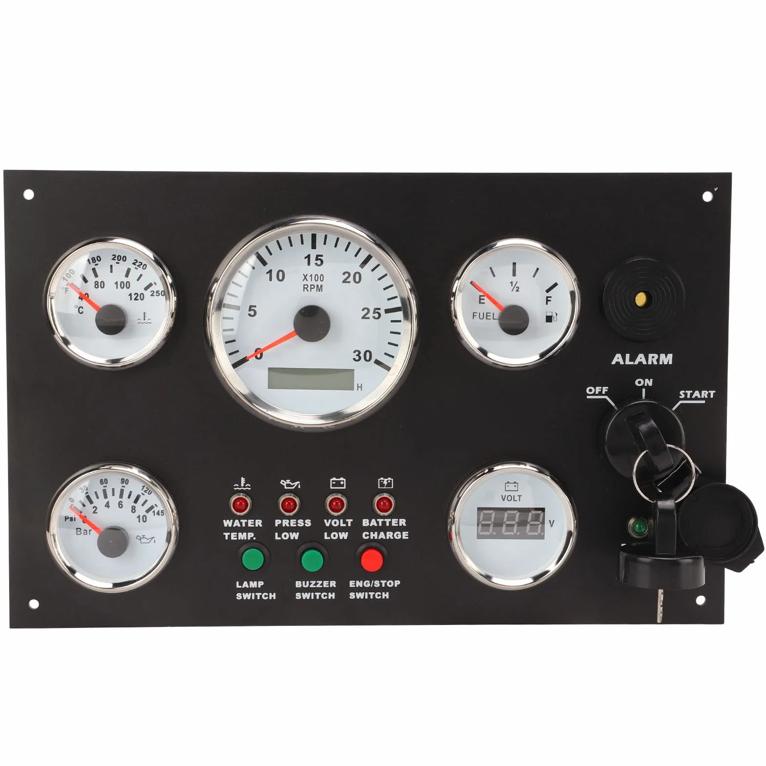Quadro Strumenti, Cruscotto del Motore Quadro Strumenti con Velocità Motore Livello Olio Pressione Temperatura Acqua Display Tensione con Retroilluminazione Rossa per Barche Camper(12V)