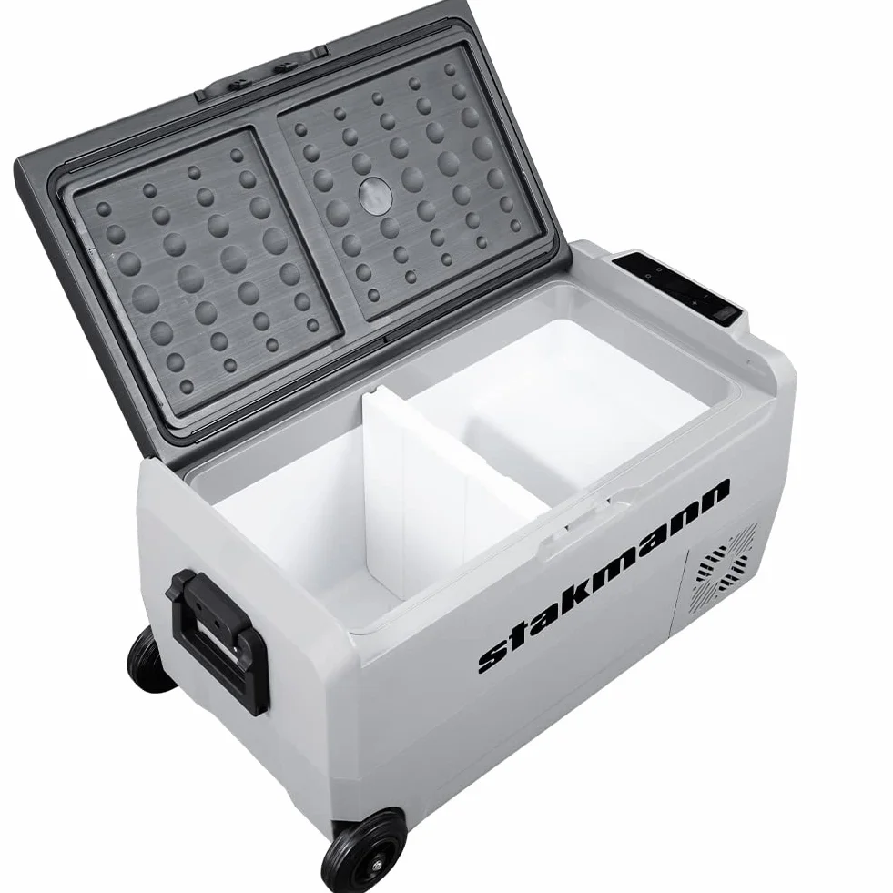 Frigorifero Portatile con Compressore 12V 220V, Frigo Congelatore con 2 Scomparti, Ruote e Manici Laterali, AC-DC 12/24 V, Ideale per Auto, Camper, Barca, Viaggi, Picnic (36 Litri)