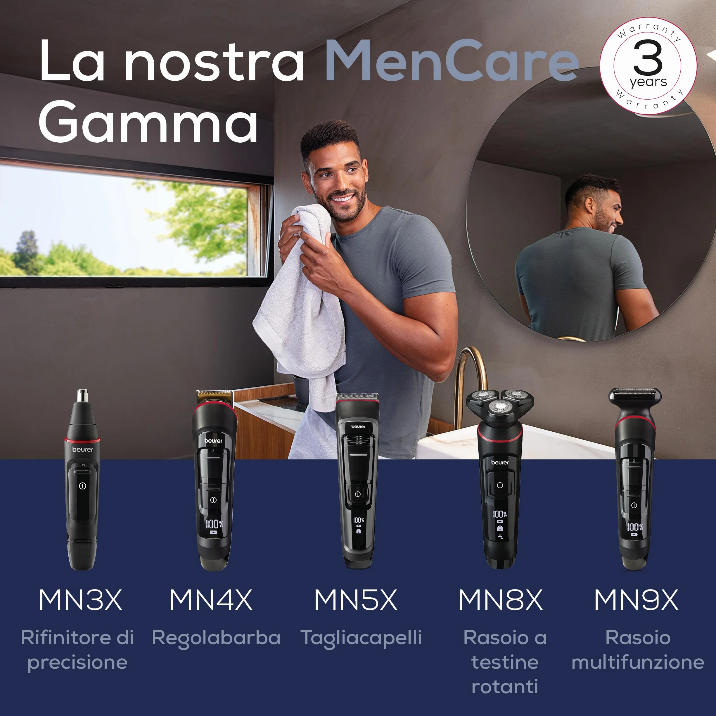 Beurer MN3X Rifinitore di precisione a batteria per naso, orecchie e sopracciglia con 3 accessori