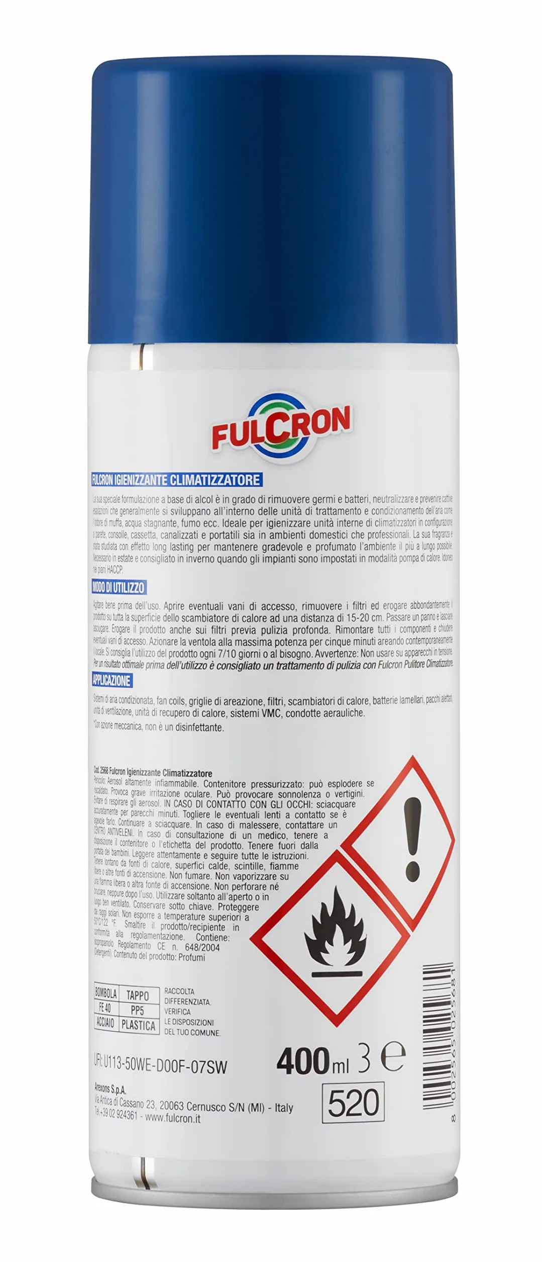FULCRON Igienizzante Climatizzatori 400 ml Alcool Germi Batteri Odori HACCP