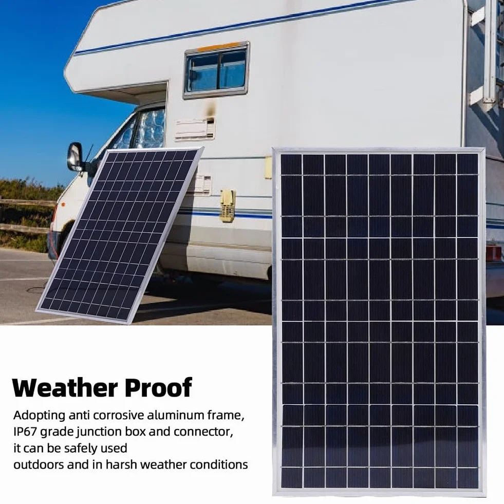 Pannello Solare 200W 12V IP65, Caricatore/Mantenitore Trickle per Batteria Auto Barca Camper, Celle Policristalline, 20%Alta Efficienza, Protezione Scarica Inversa e Sovraccarico, Portatile33,5×20,5cm