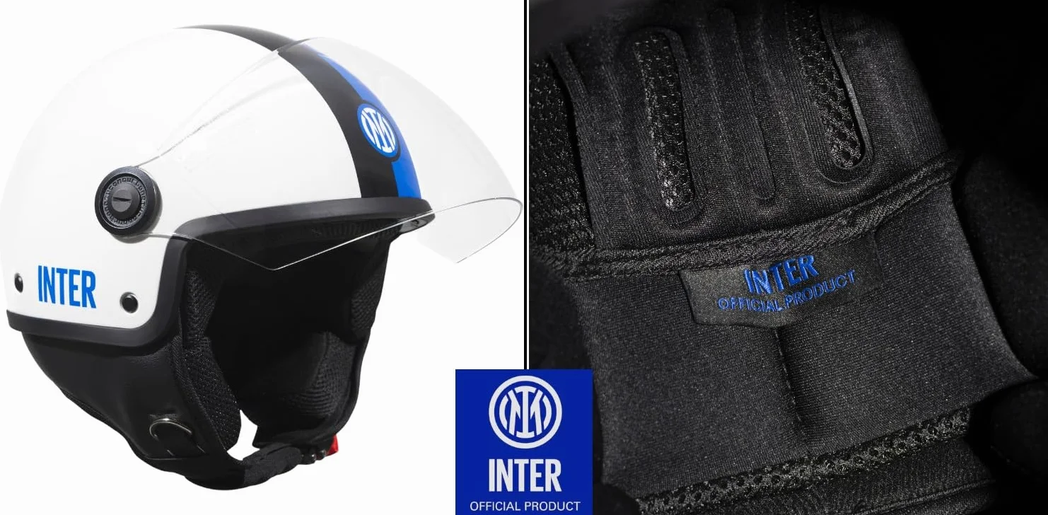 Tucano Urbano casco demi jet unisex EL'JETTIN INTER. Casco moto in policarbonato con grafica originale Inter FC. Casco estate inverno omologato ECE 22.06. Prodotto con Licenza Ufficiale.